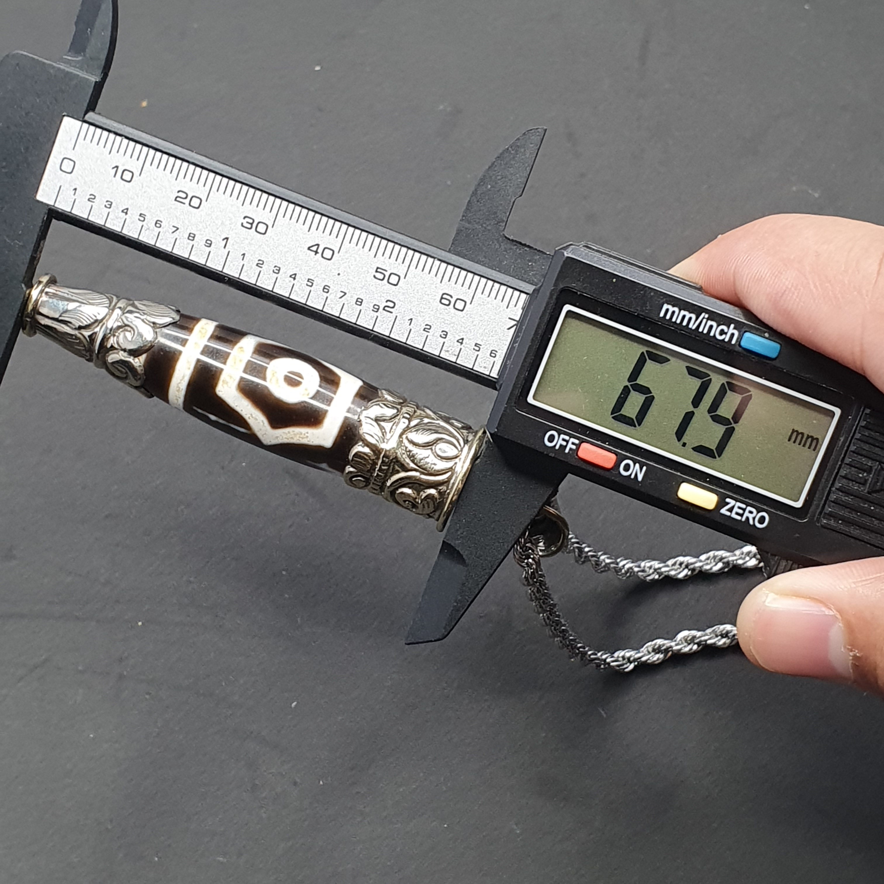 Vintage Tibetan 3 Eyes Agate & Brass Pendant Necklace