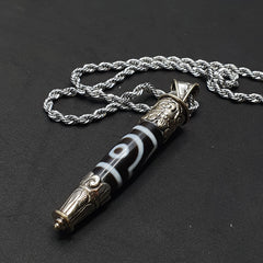 Vintage Tibetan Nepalese 2 Eyes Agate & Brass Pendant Necklace