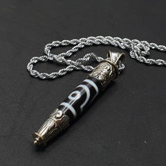 Vintage Tibetan Nepalese 2 Eyes Agate & Brass Pendant Necklace
