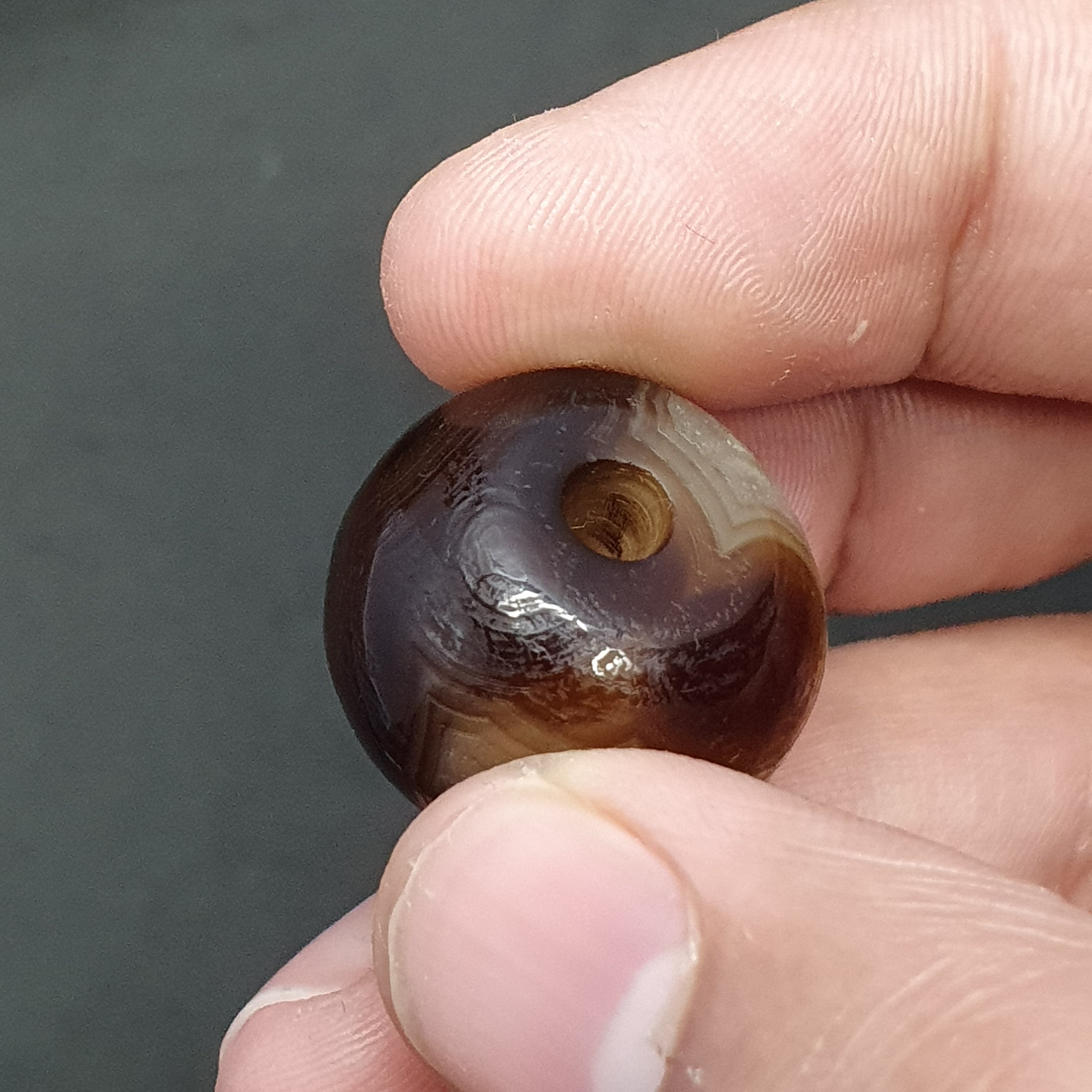 Natural Eye Patterned Himalayan Agate Bead: Tibetan Gemstone (20.8 x 15.1mm)