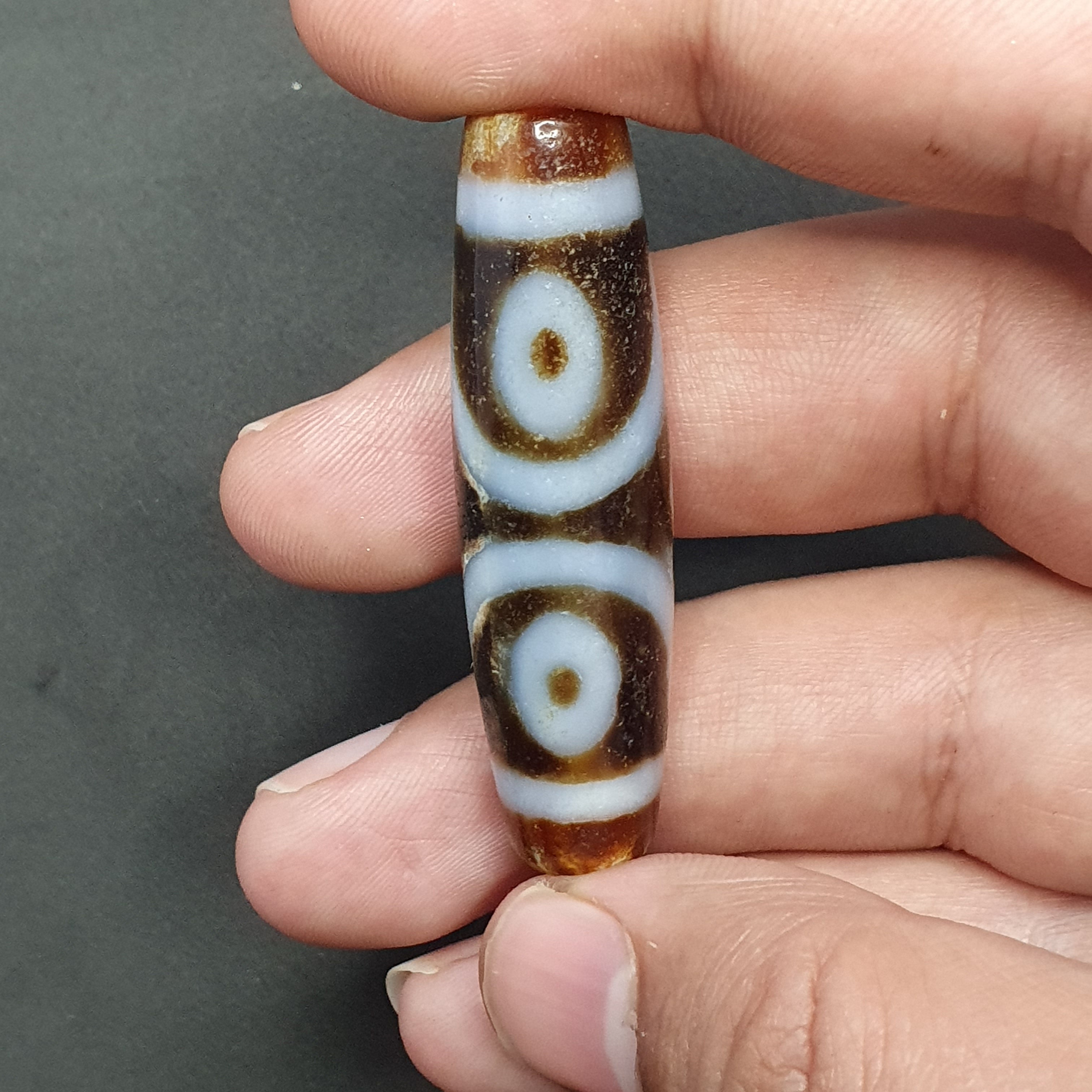 Vintage 3 Eyes Tibetan Agate Dzi Bead Amulet