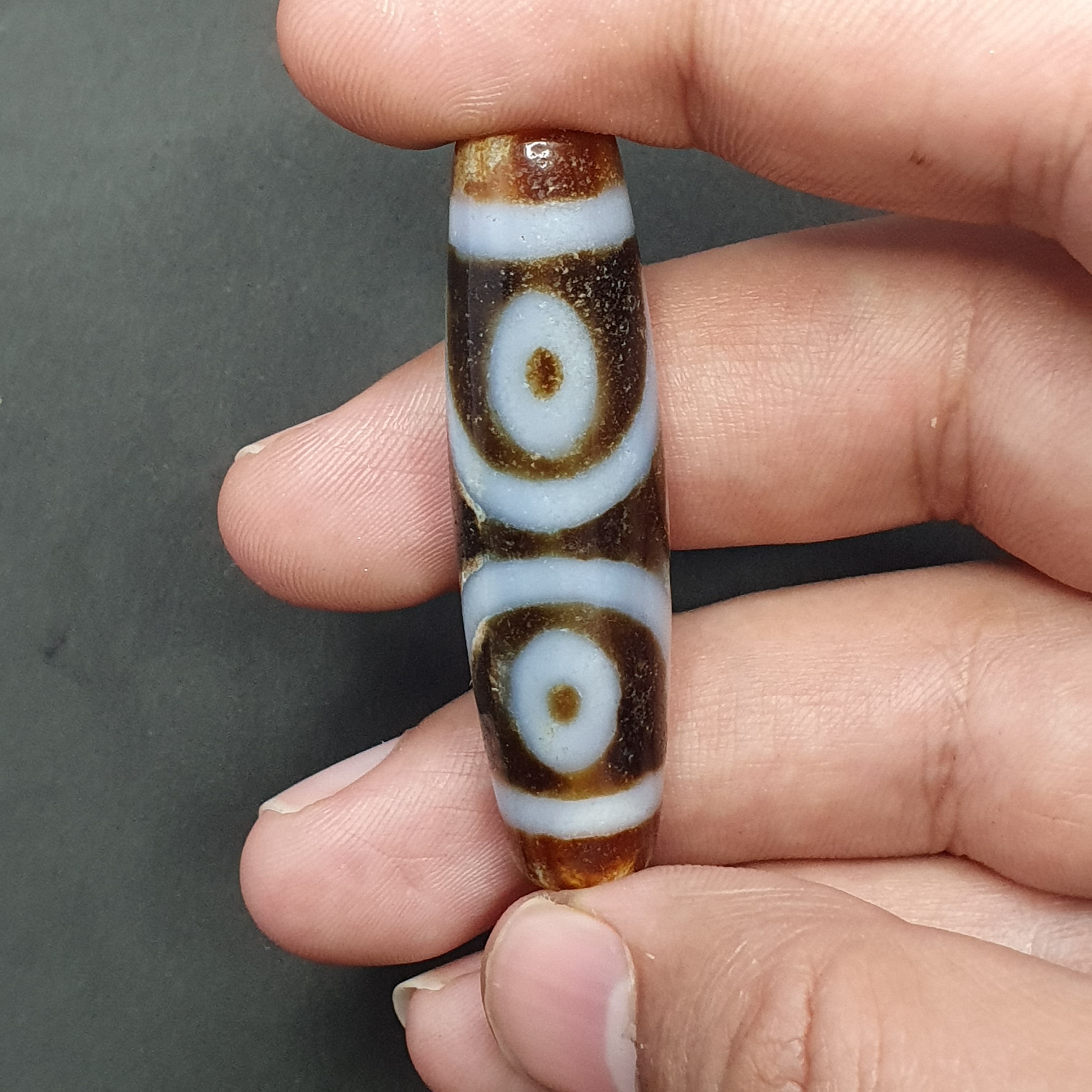 Vintage 3 Eyes Tibetan Agate Dzi Bead Amulet
