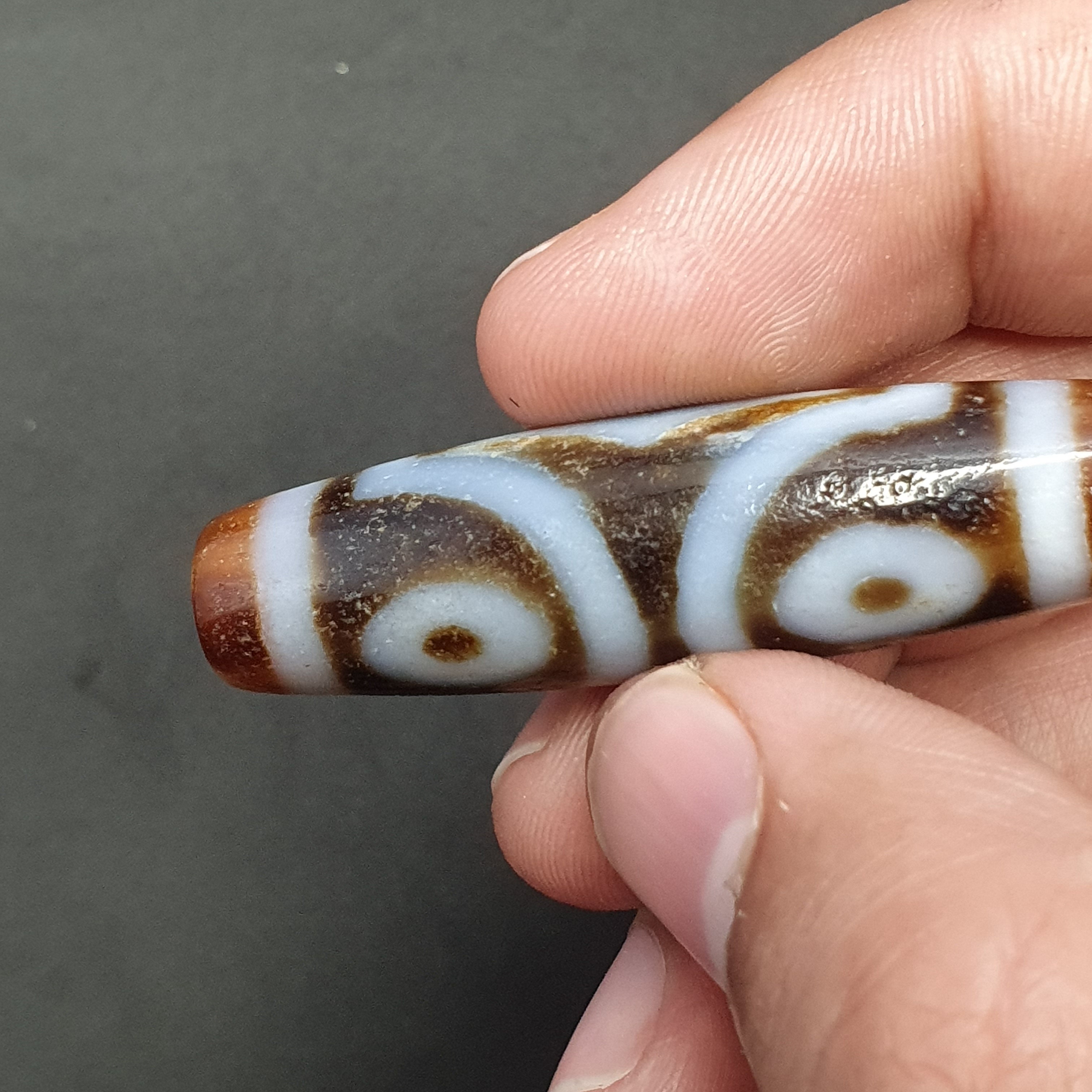 Vintage 3 Eyes Tibetan Agate Dzi Bead Amulet
