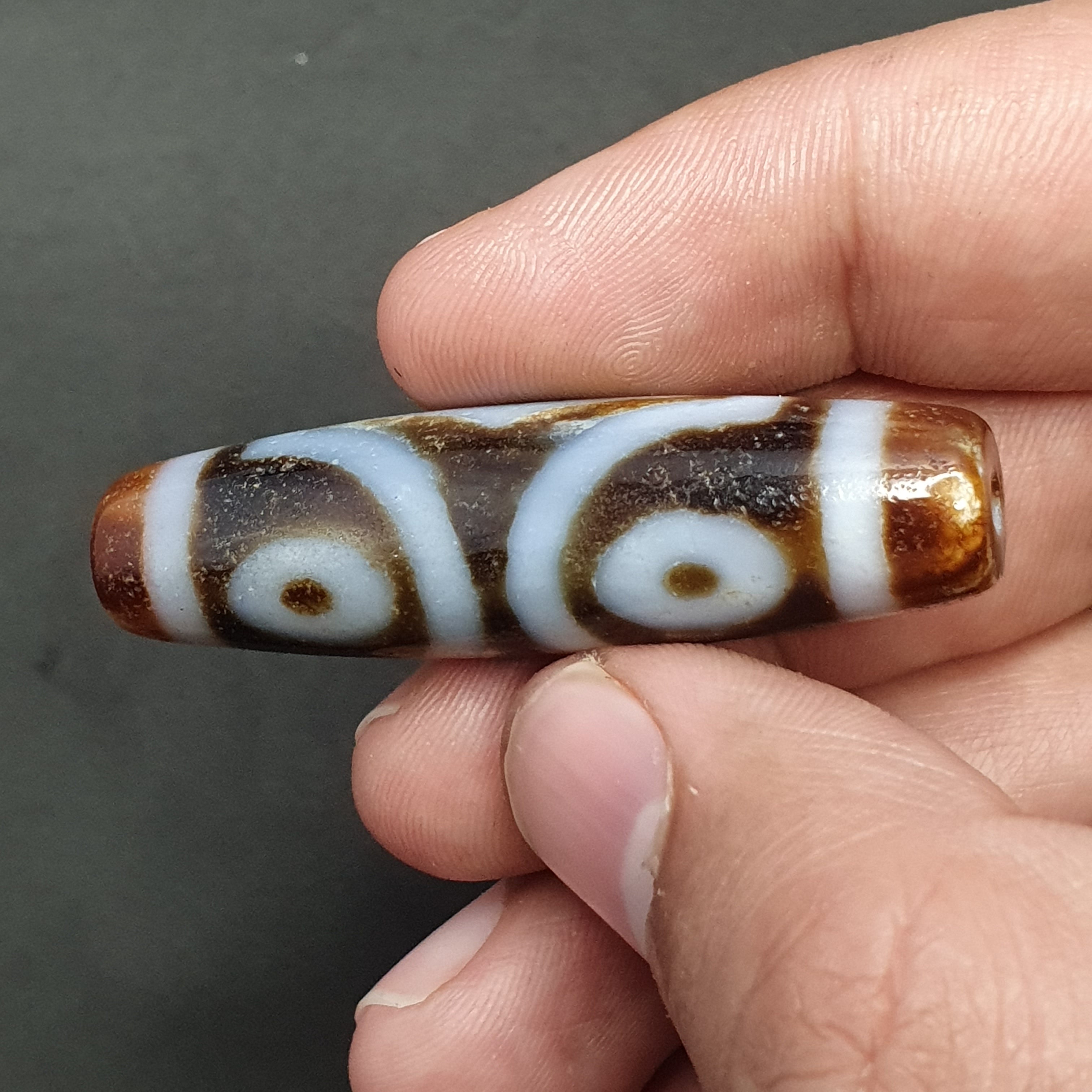 Vintage 3 Eyes Tibetan Agate Dzi Bead Amulet