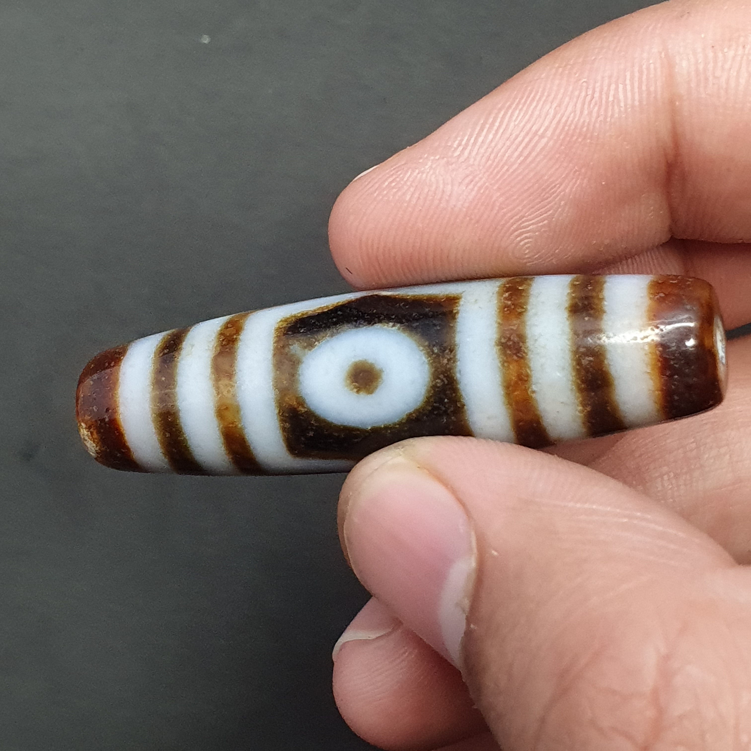 Vintage 3 Eyes Tibetan Agate Dzi Bead Amulet