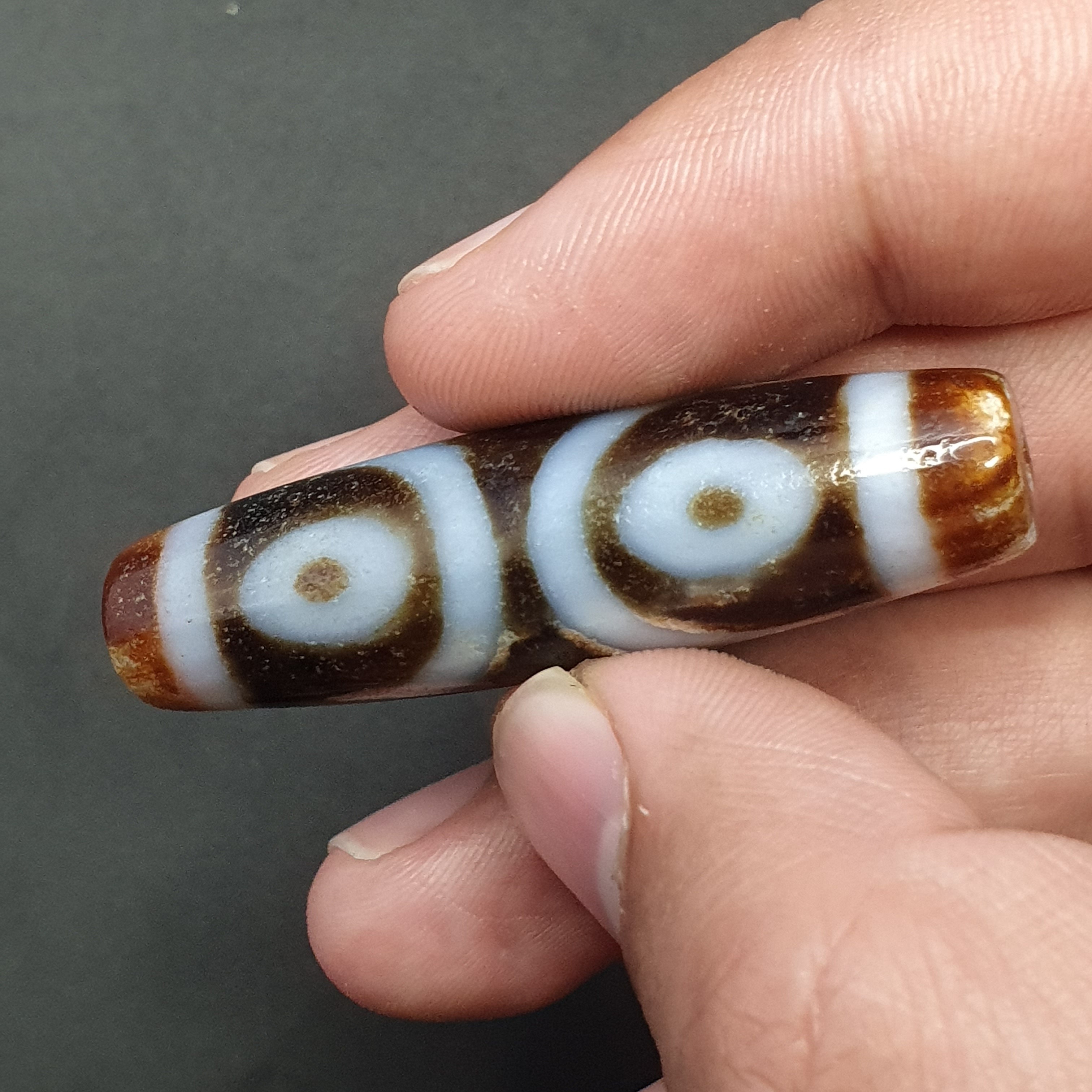 Vintage 3 Eyes Tibetan Agate Dzi Bead Amulet