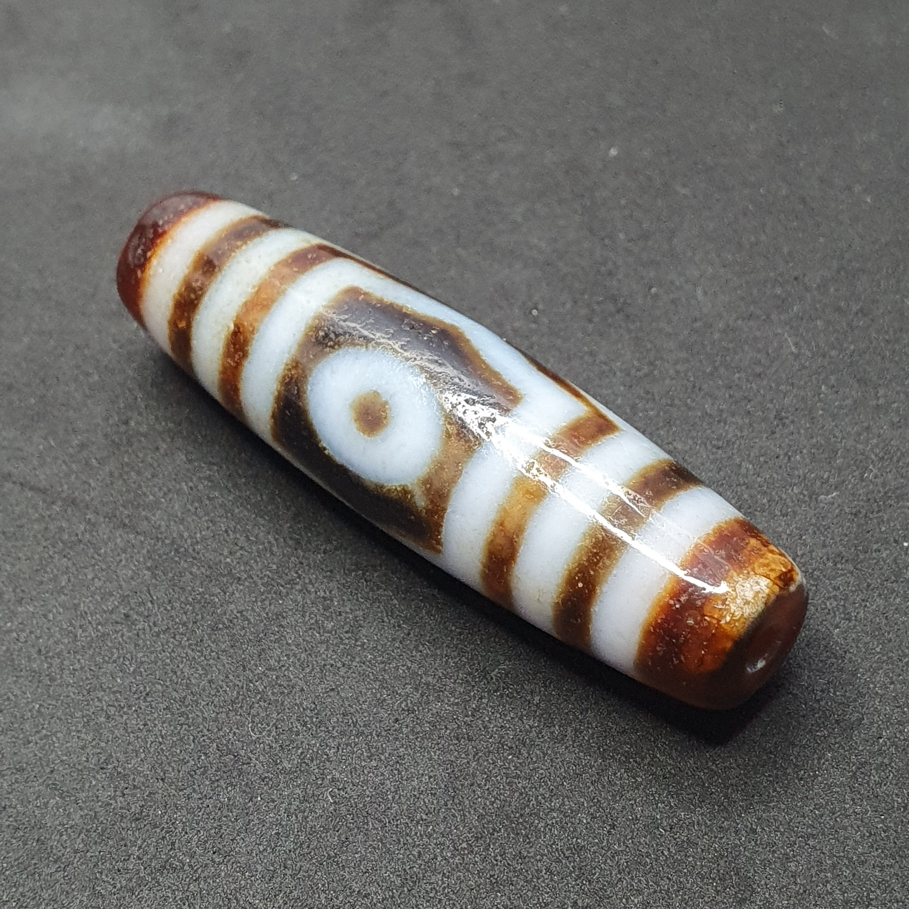 Vintage 3 Eyes Tibetan Agate Dzi Bead Amulet