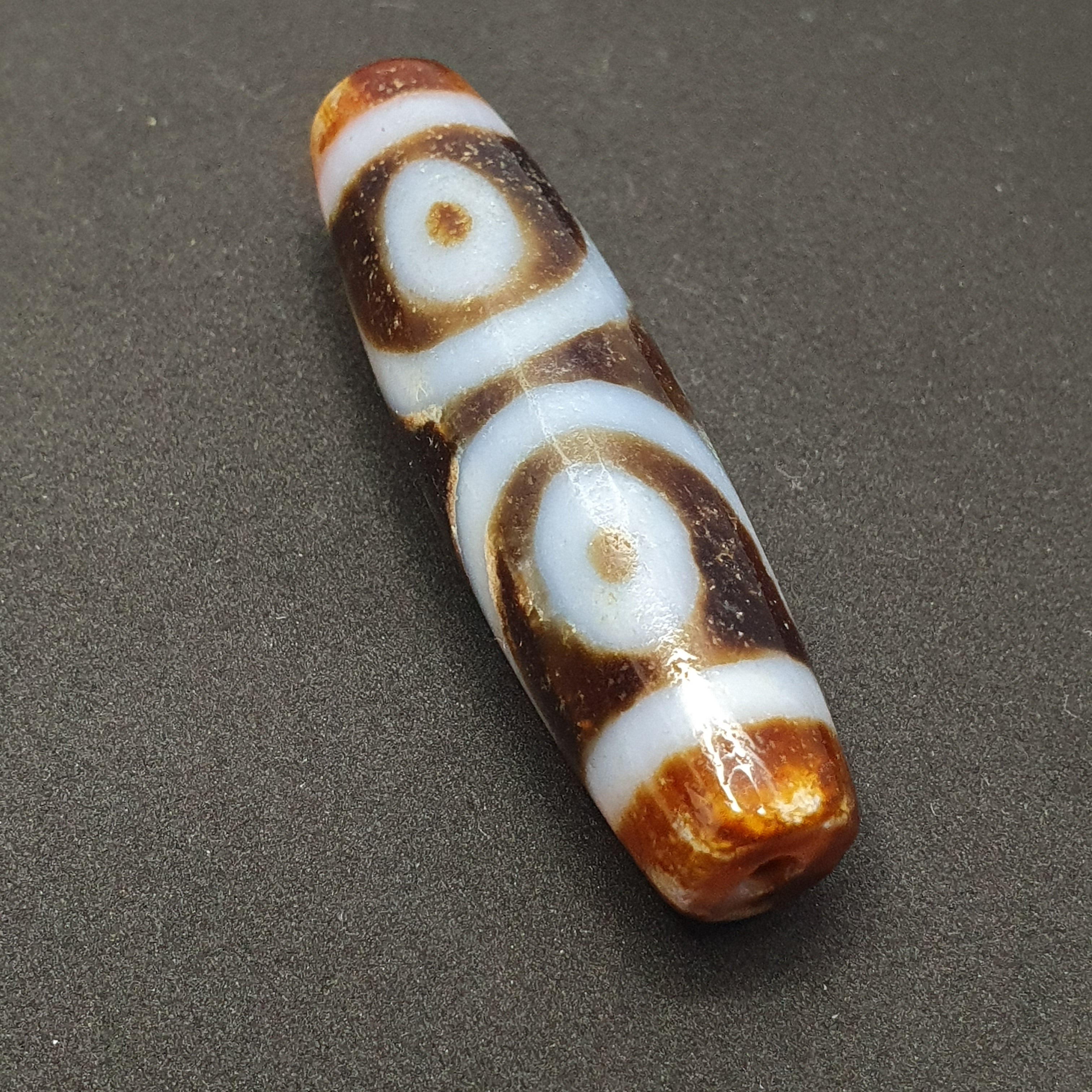 Vintage 3 Eyes Tibetan Agate Dzi Bead Amulet