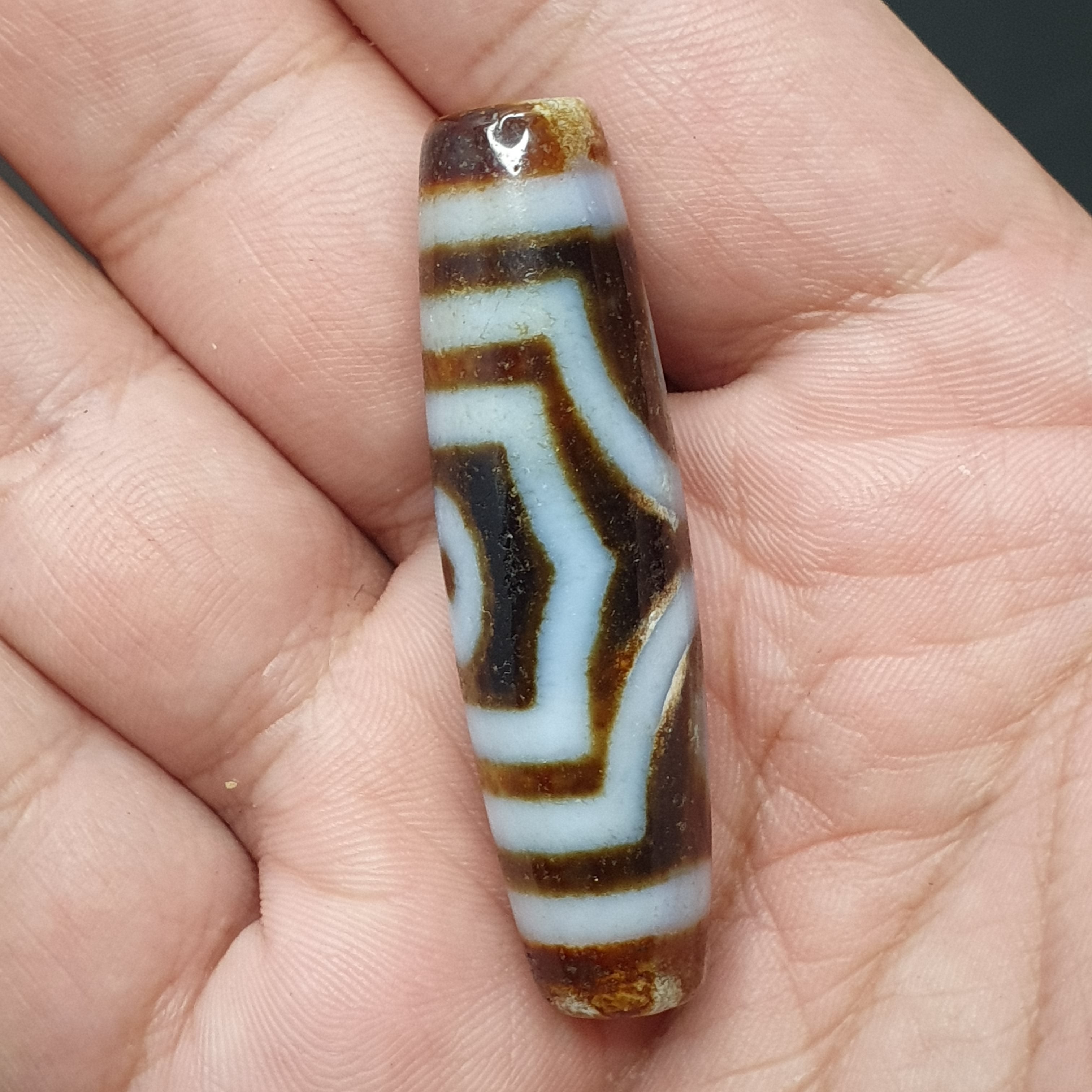 Vintage 3 Eyes Tibetan Agate Dzi Bead Amulet