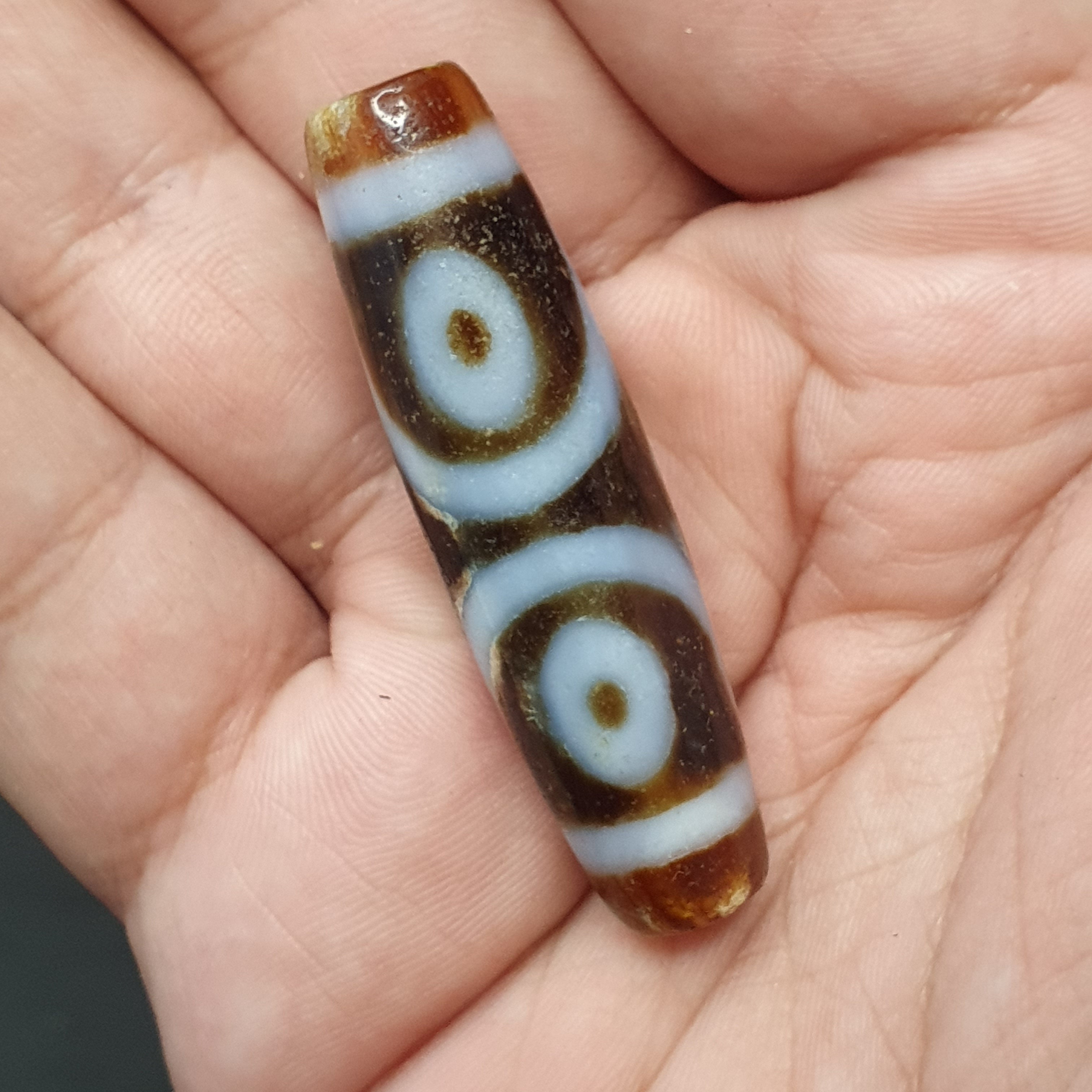 Vintage 3 Eyes Tibetan Agate Dzi Bead Amulet