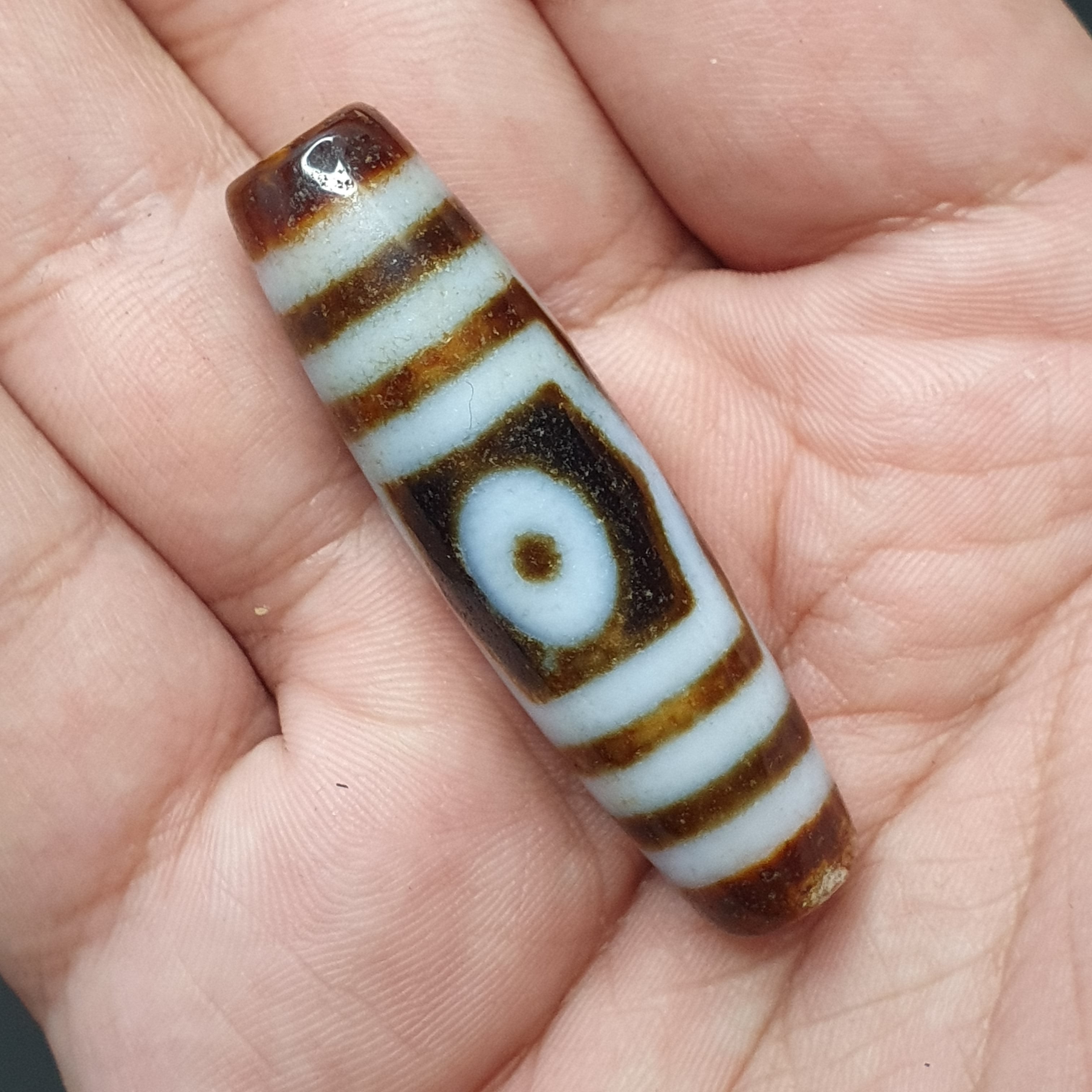 Vintage 3 Eyes Tibetan Agate Dzi Bead Amulet