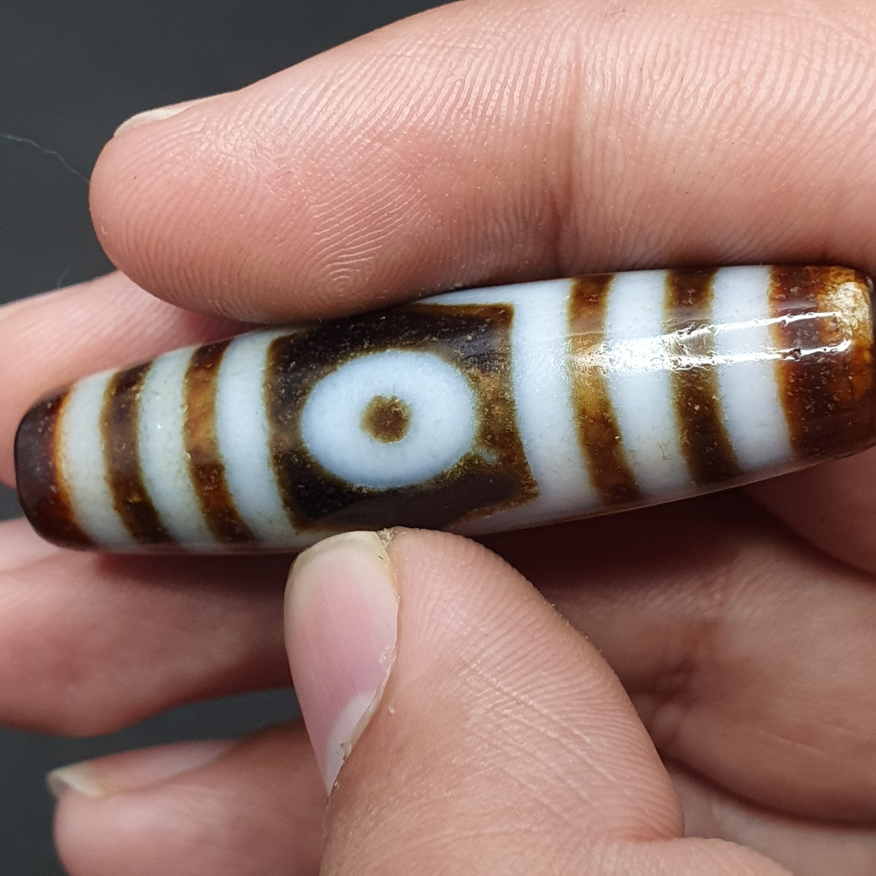Vintage 3 Eyes Tibetan Agate Dzi Bead Amulet