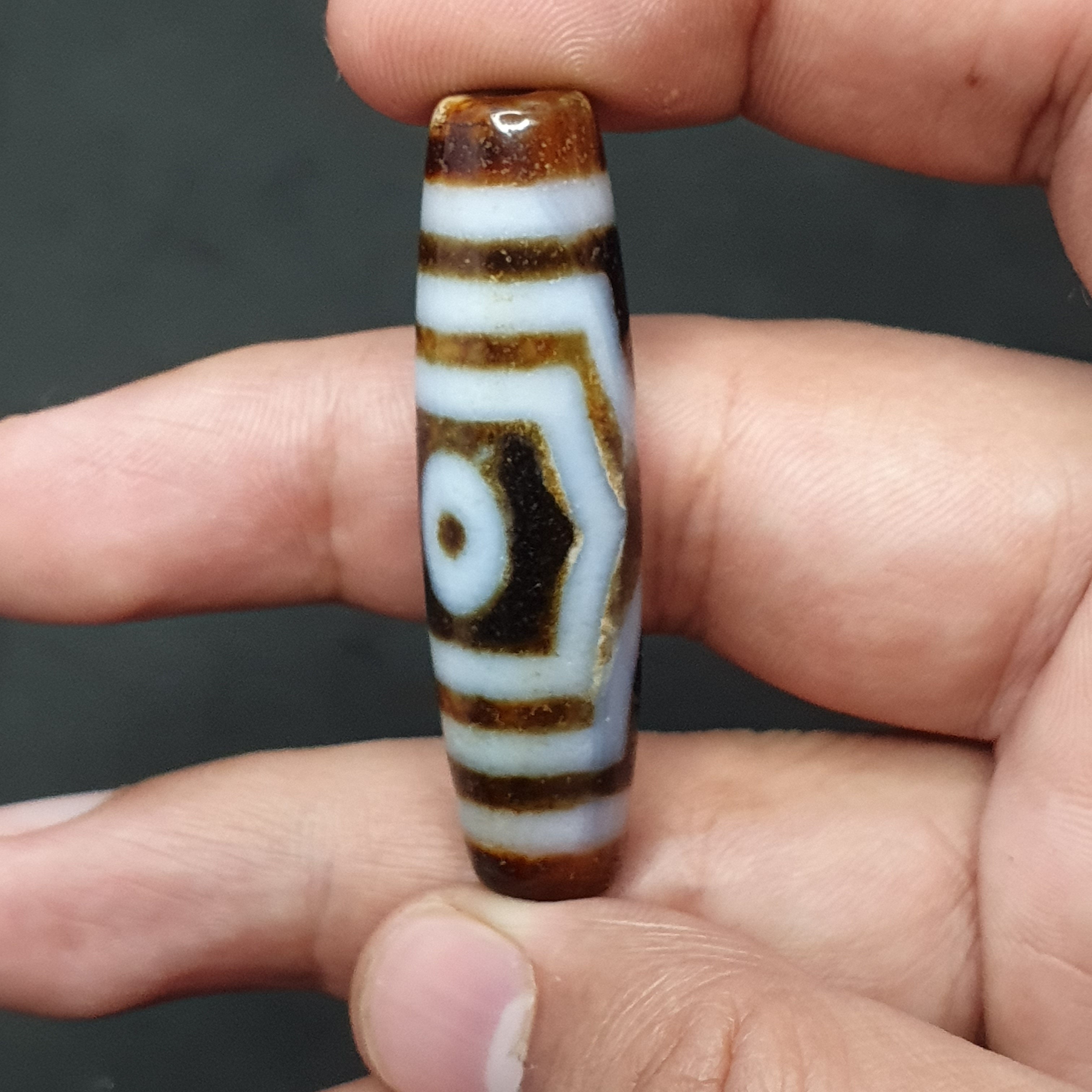 Vintage 3 Eyes Tibetan Agate Dzi Bead Amulet
