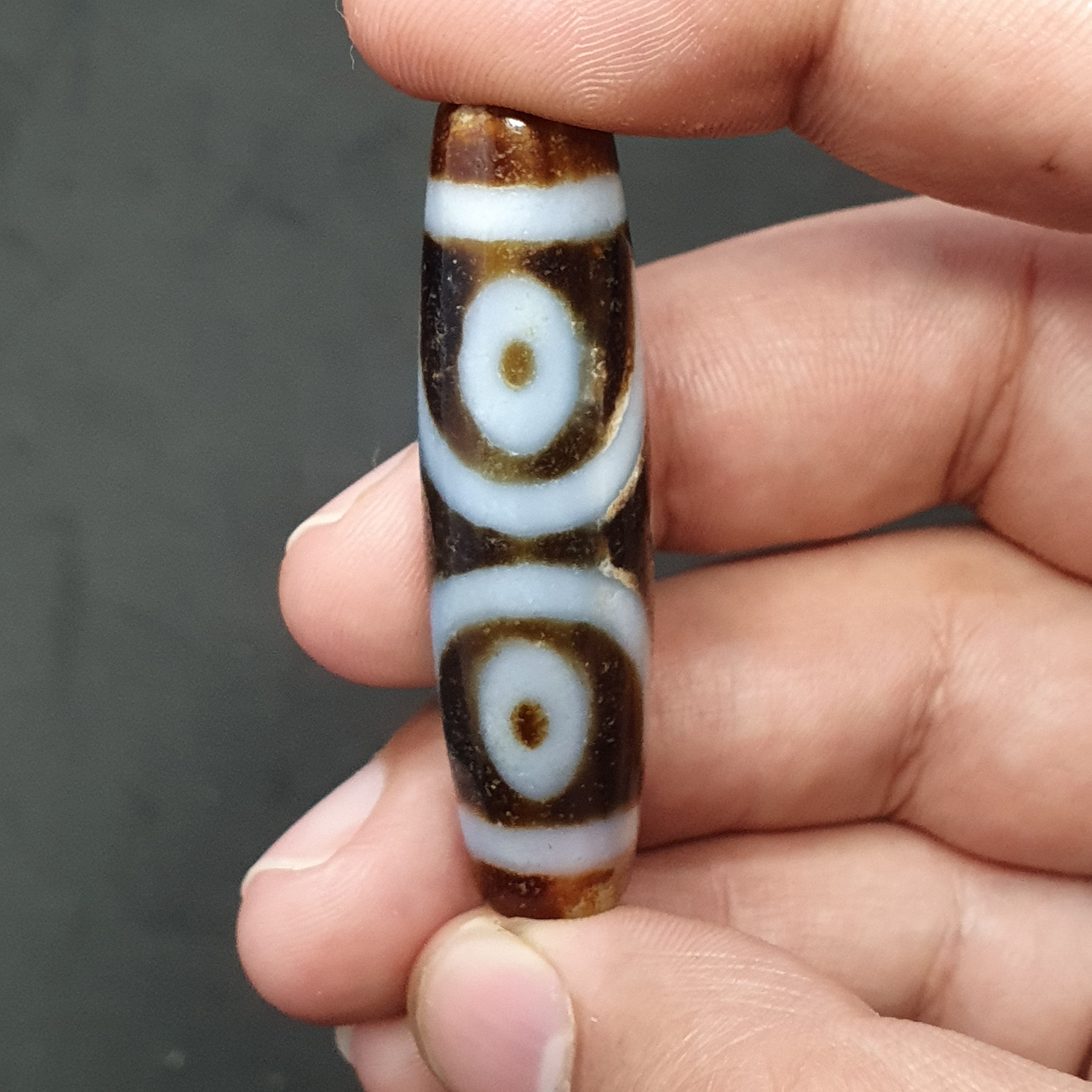 Vintage 3 Eyes Tibetan Agate Dzi Bead Amulet