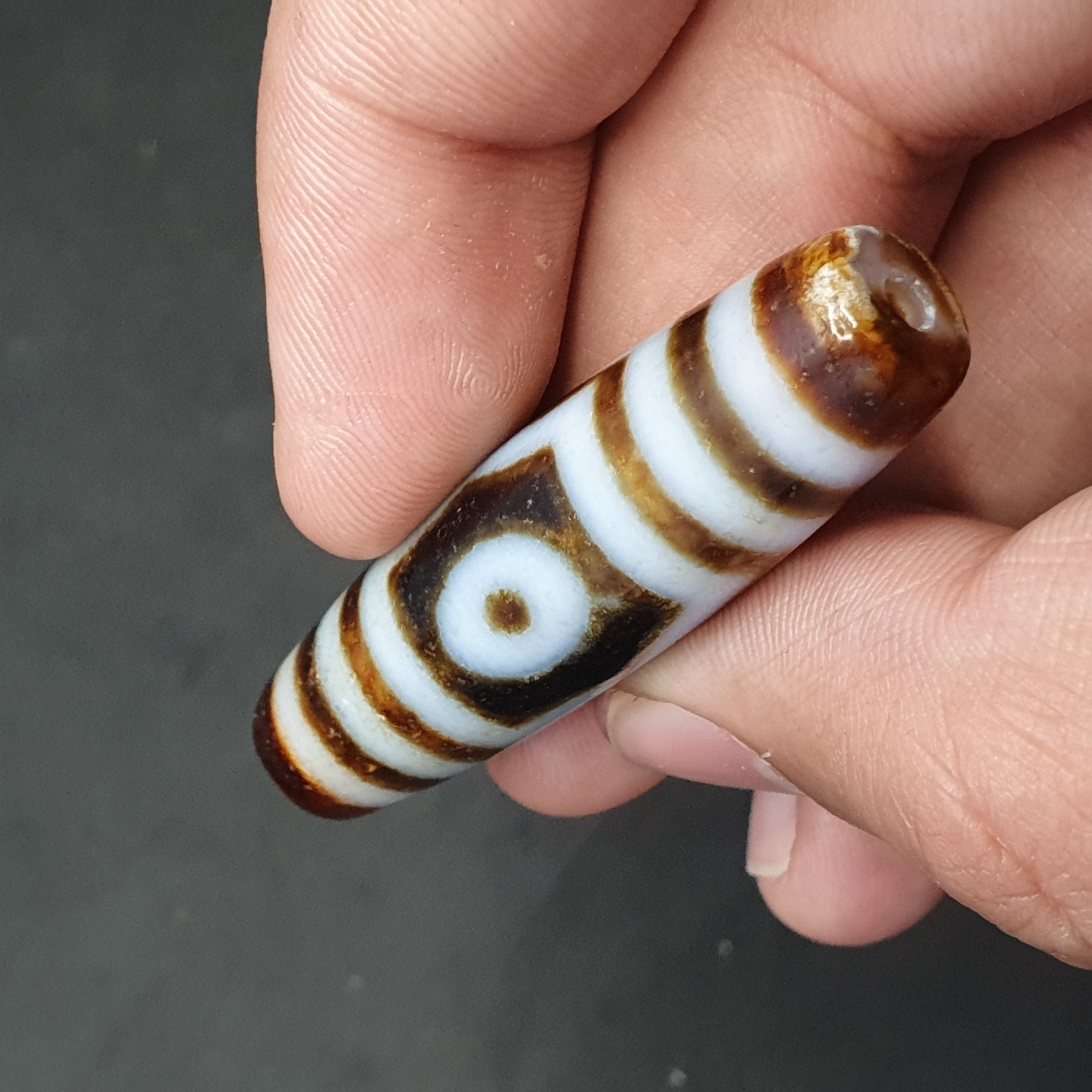 Vintage 3 Eyes Tibetan Agate Dzi Bead Amulet