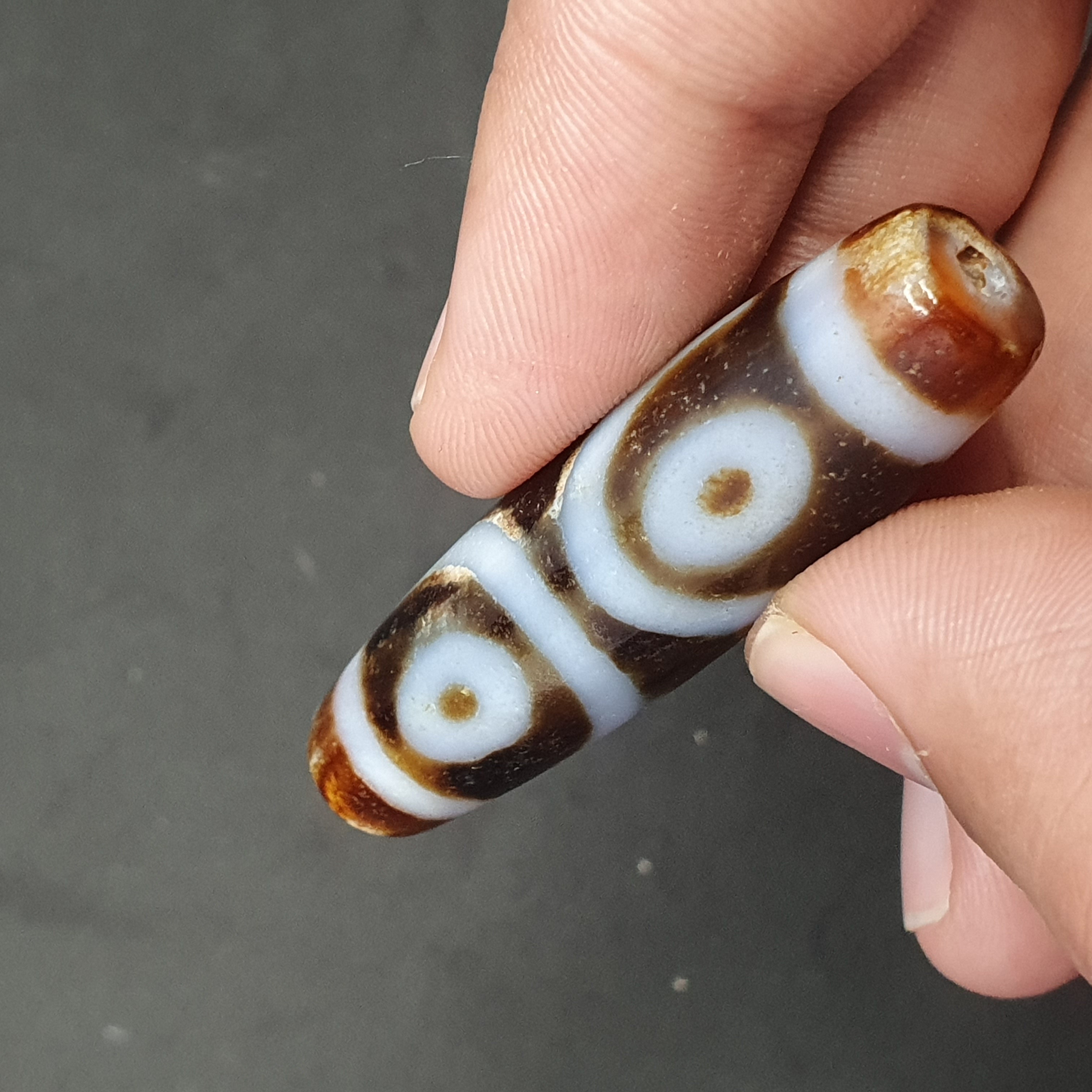 Vintage 3 Eyes Tibetan Agate Dzi Bead Amulet