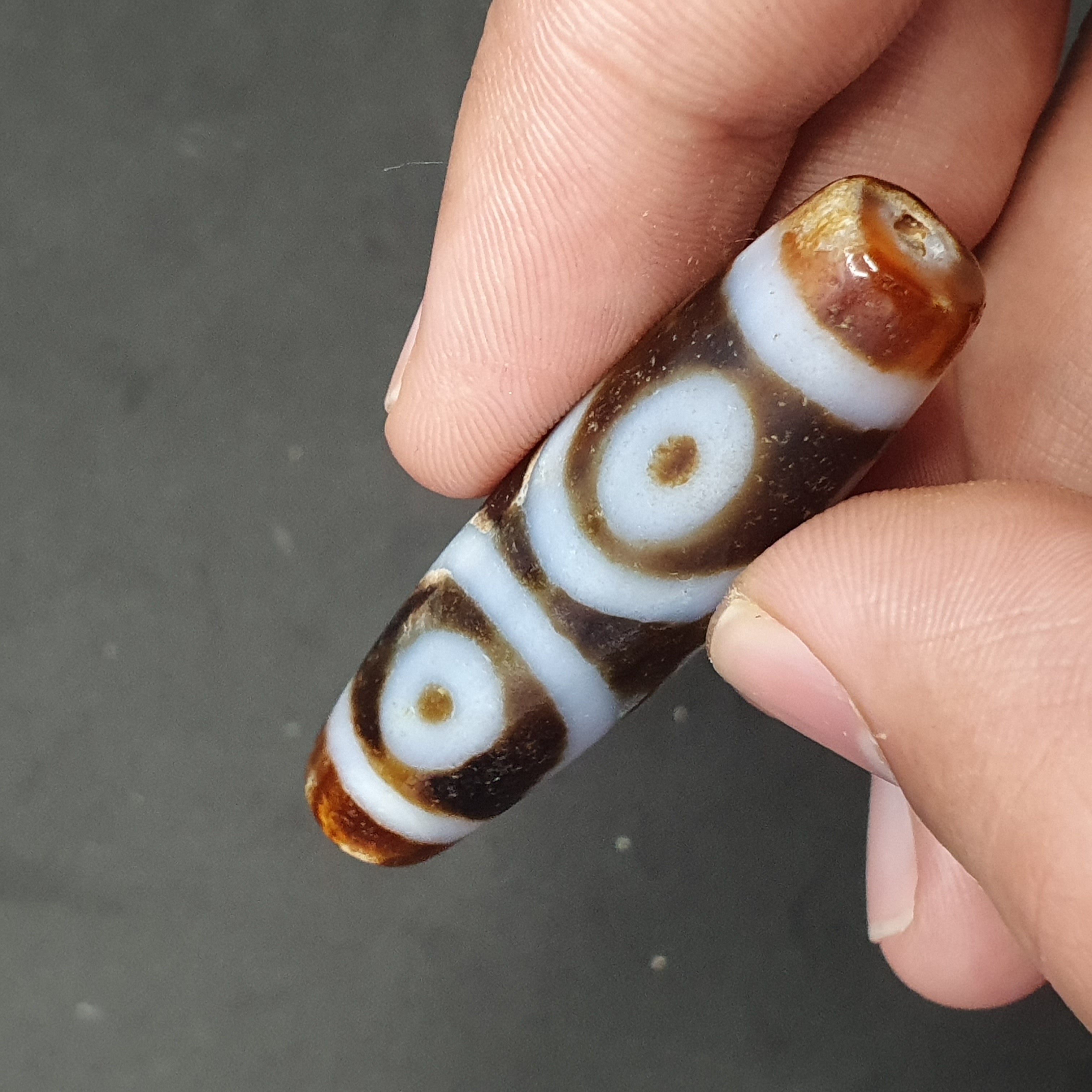 Vintage 3 Eyes Tibetan Agate Dzi Bead Amulet