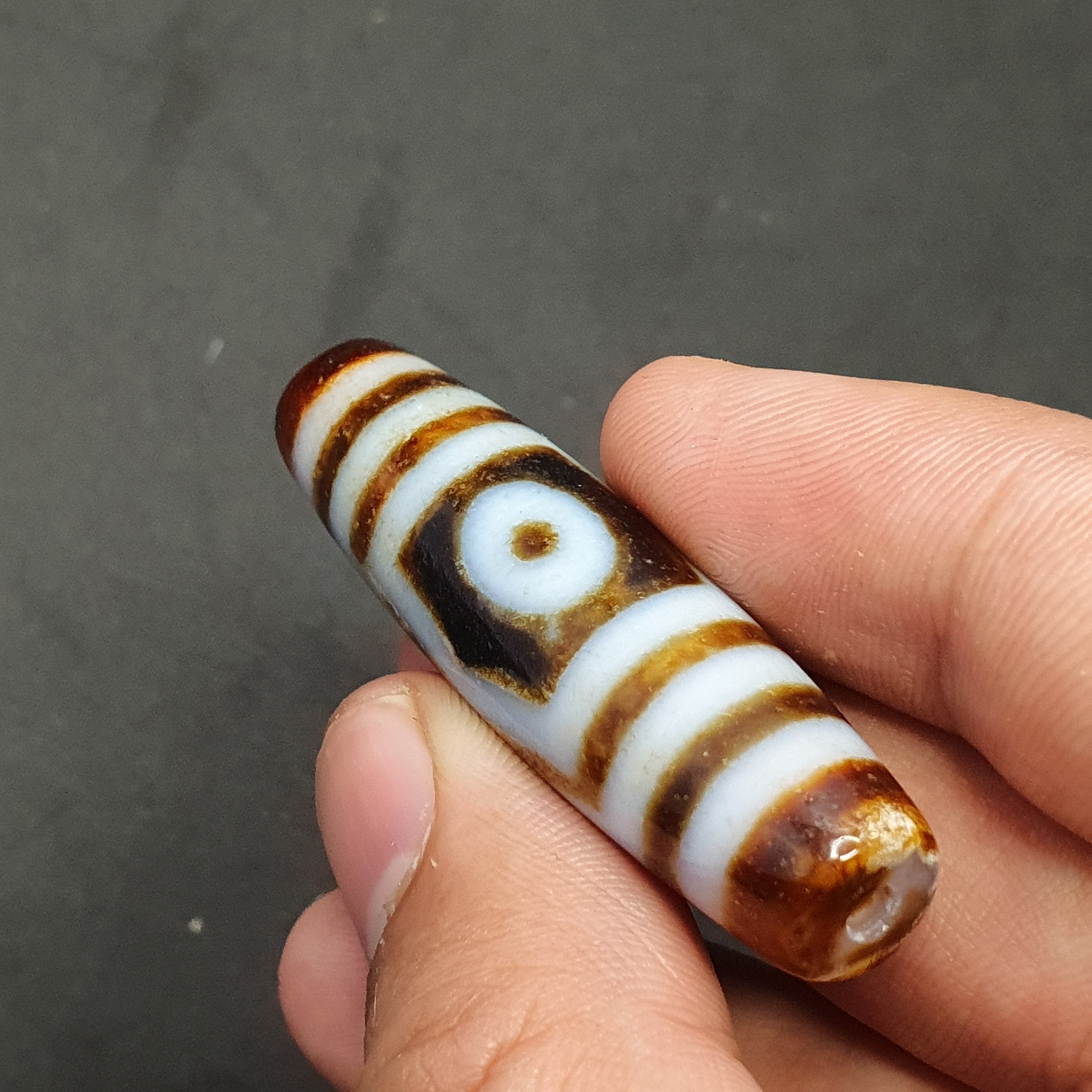 Vintage 3 Eyes Tibetan Agate Dzi Bead Amulet