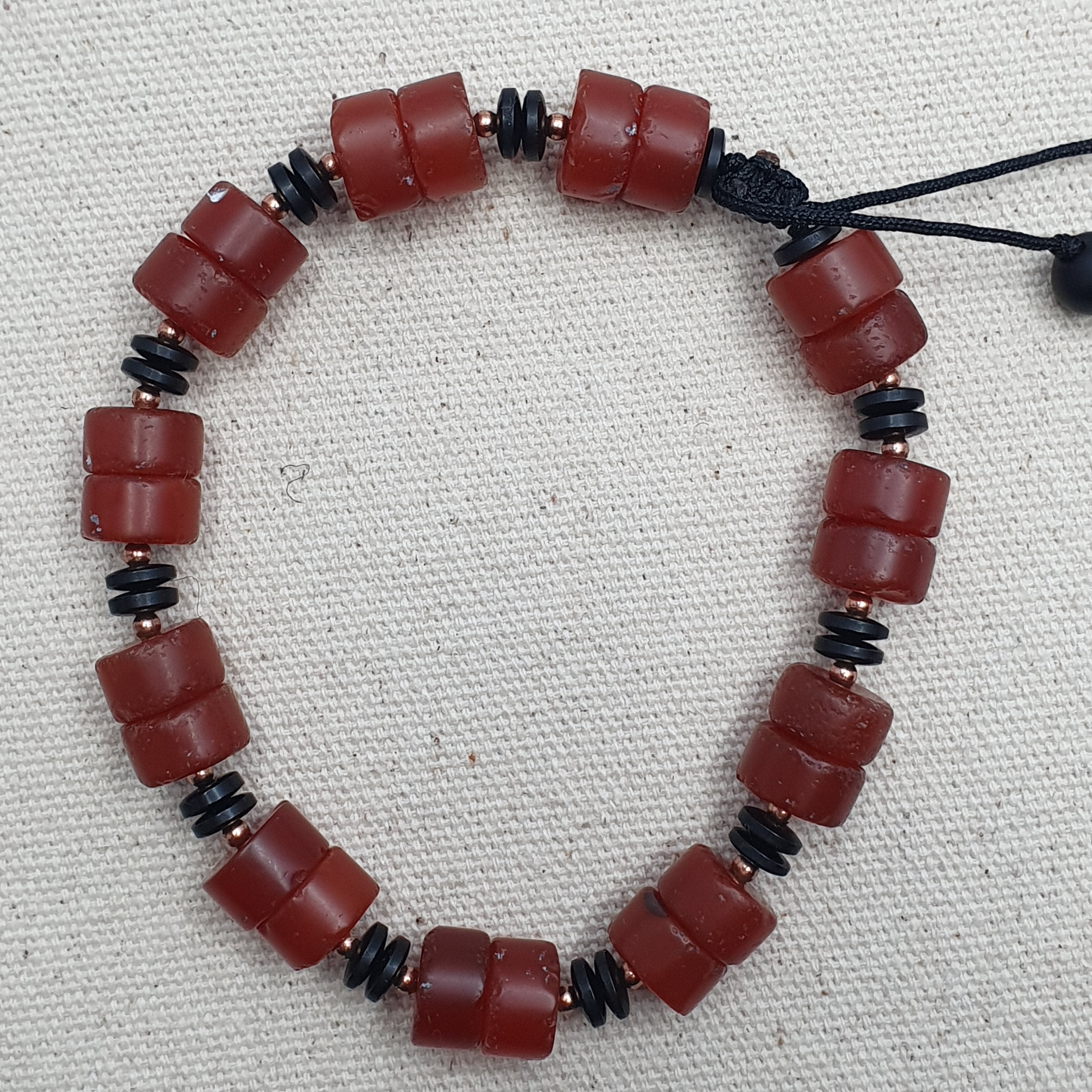 Vintage Tire Shape Carnelian Agate Beaded Bracelet