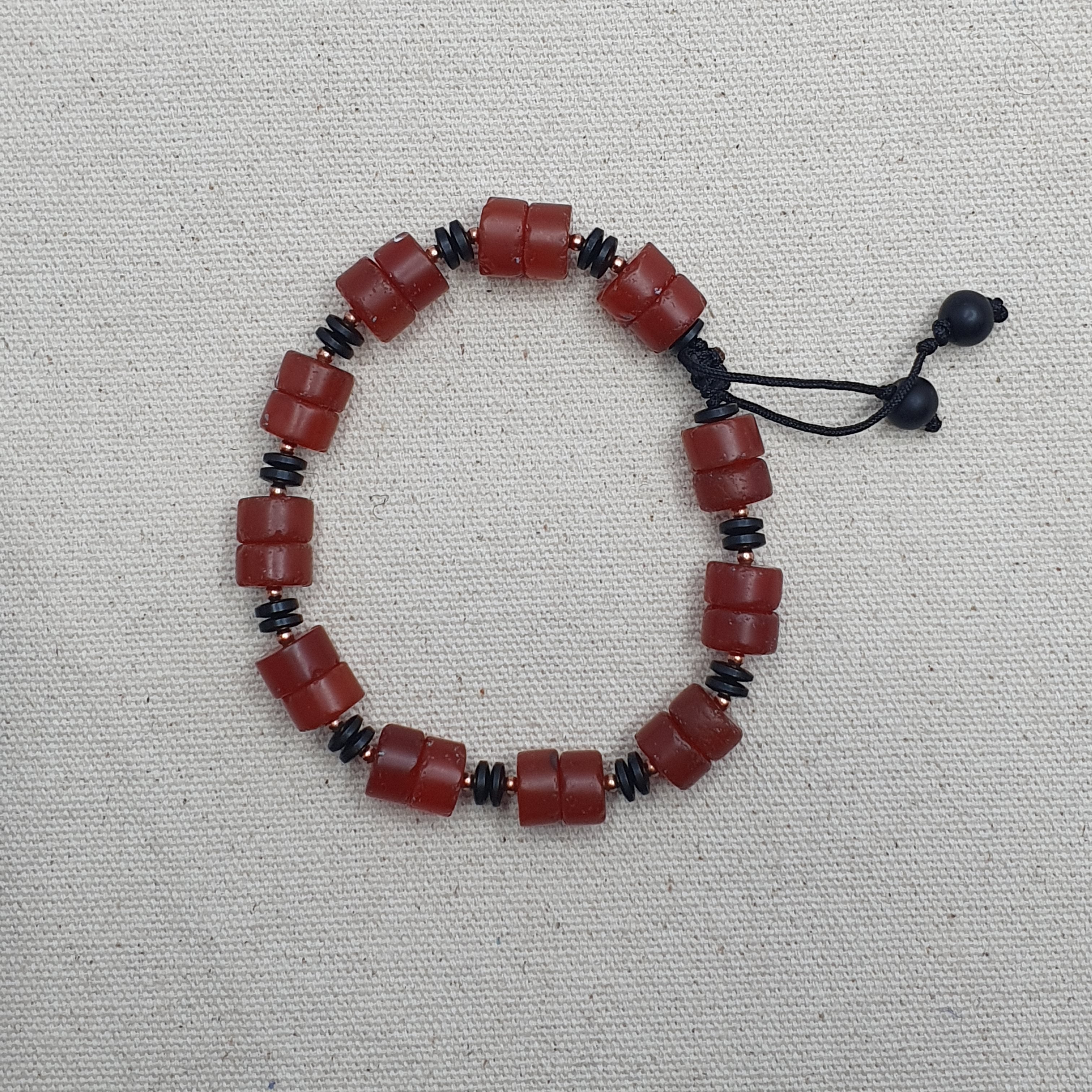 Vintage Tire Shape Carnelian Agate Beaded Bracelet