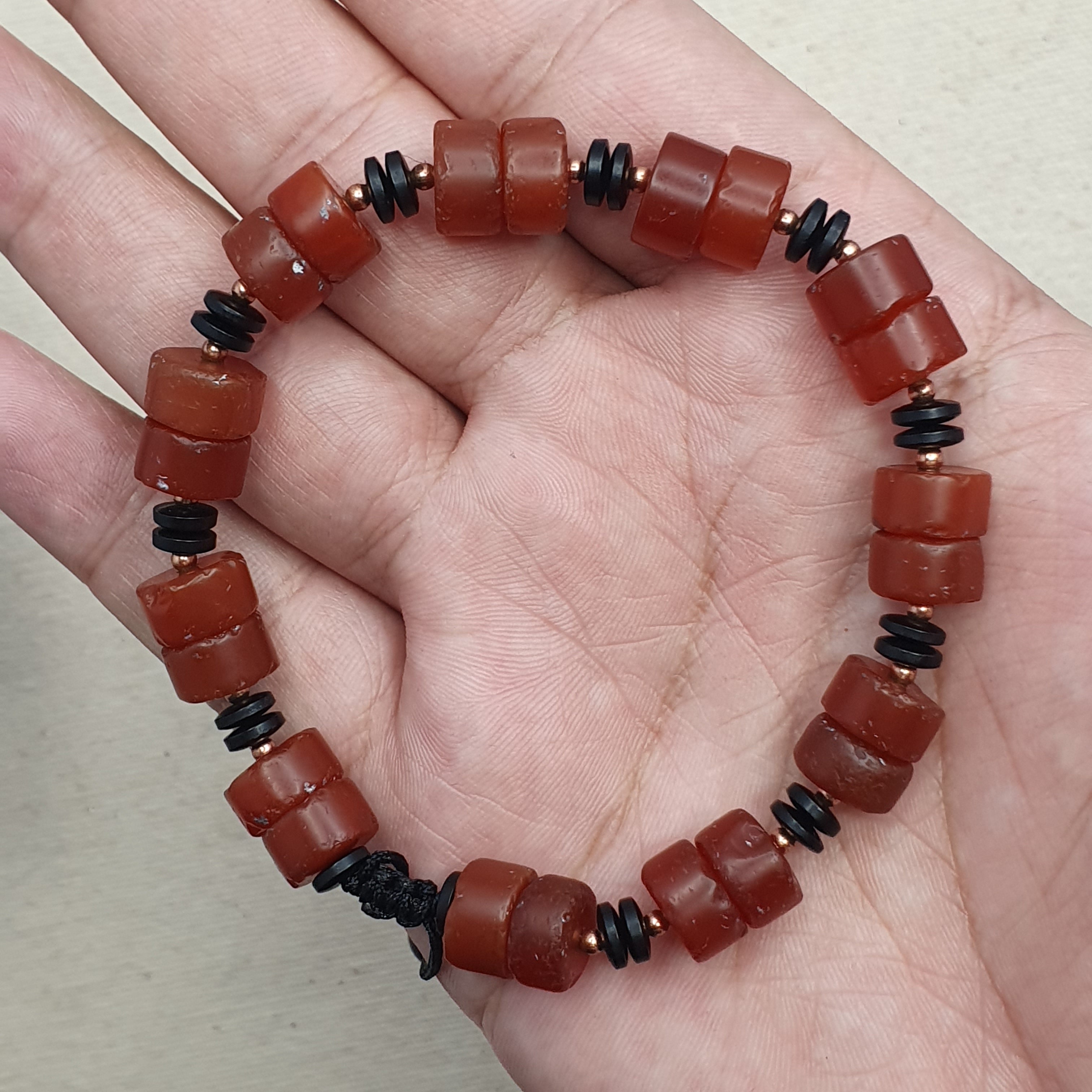 Vintage Tire Shape Carnelian Agate Beaded Bracelet