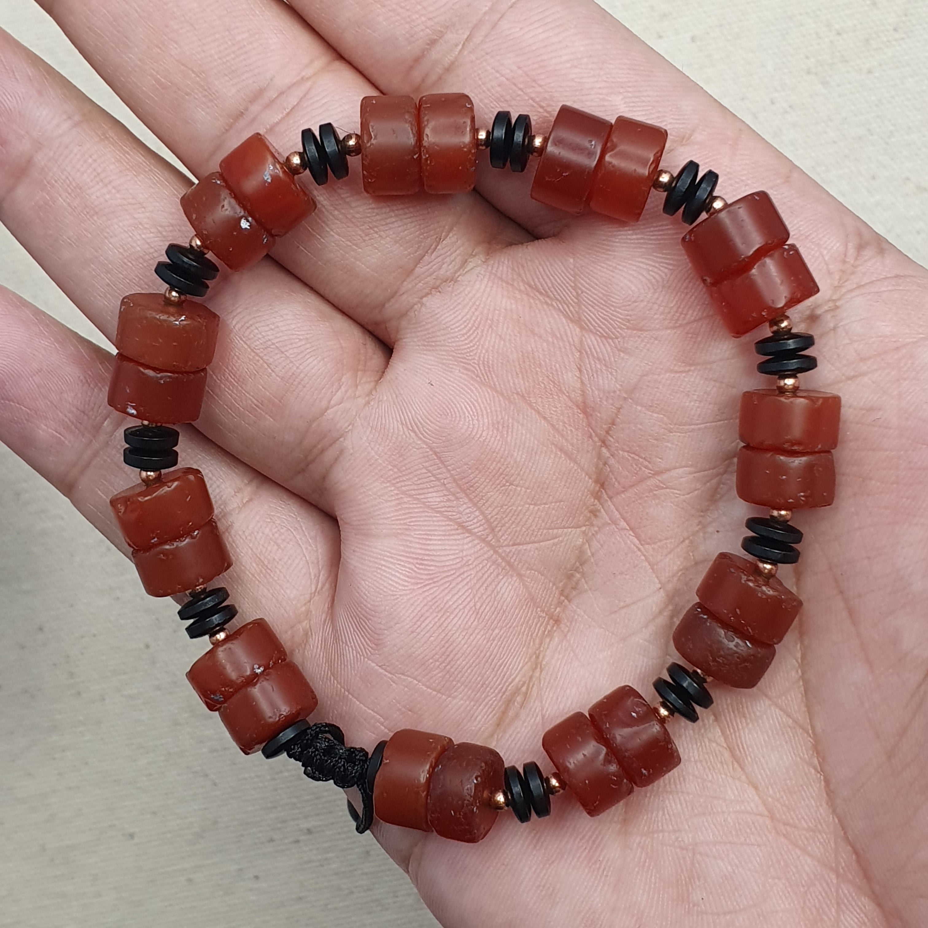 Vintage Tire Shape Carnelian Agate Beaded Bracelet
