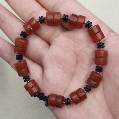 Vintage Tire Shape Carnelian Agate Beaded Bracelet