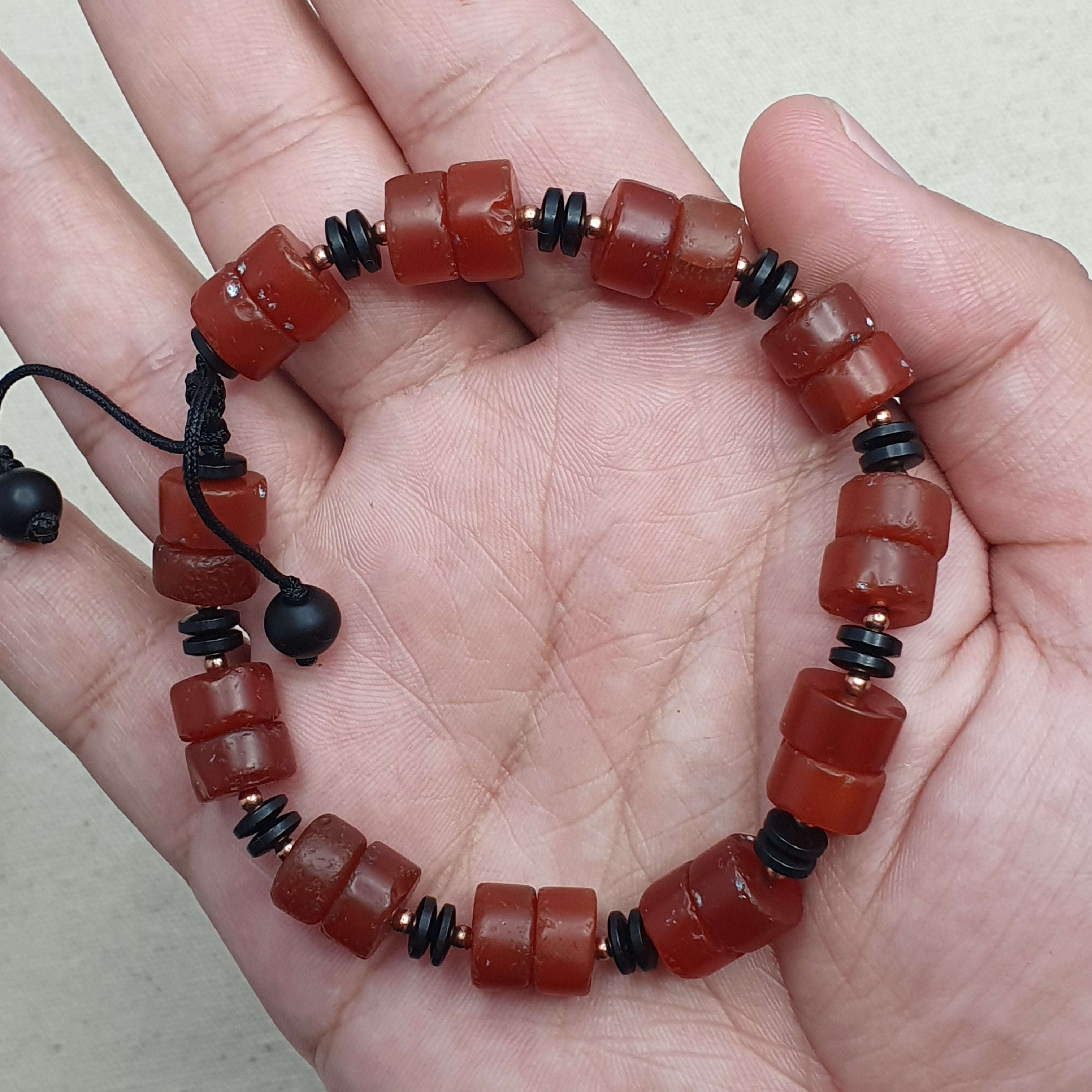 Vintage Tire Shape Carnelian Agate Beaded Bracelet