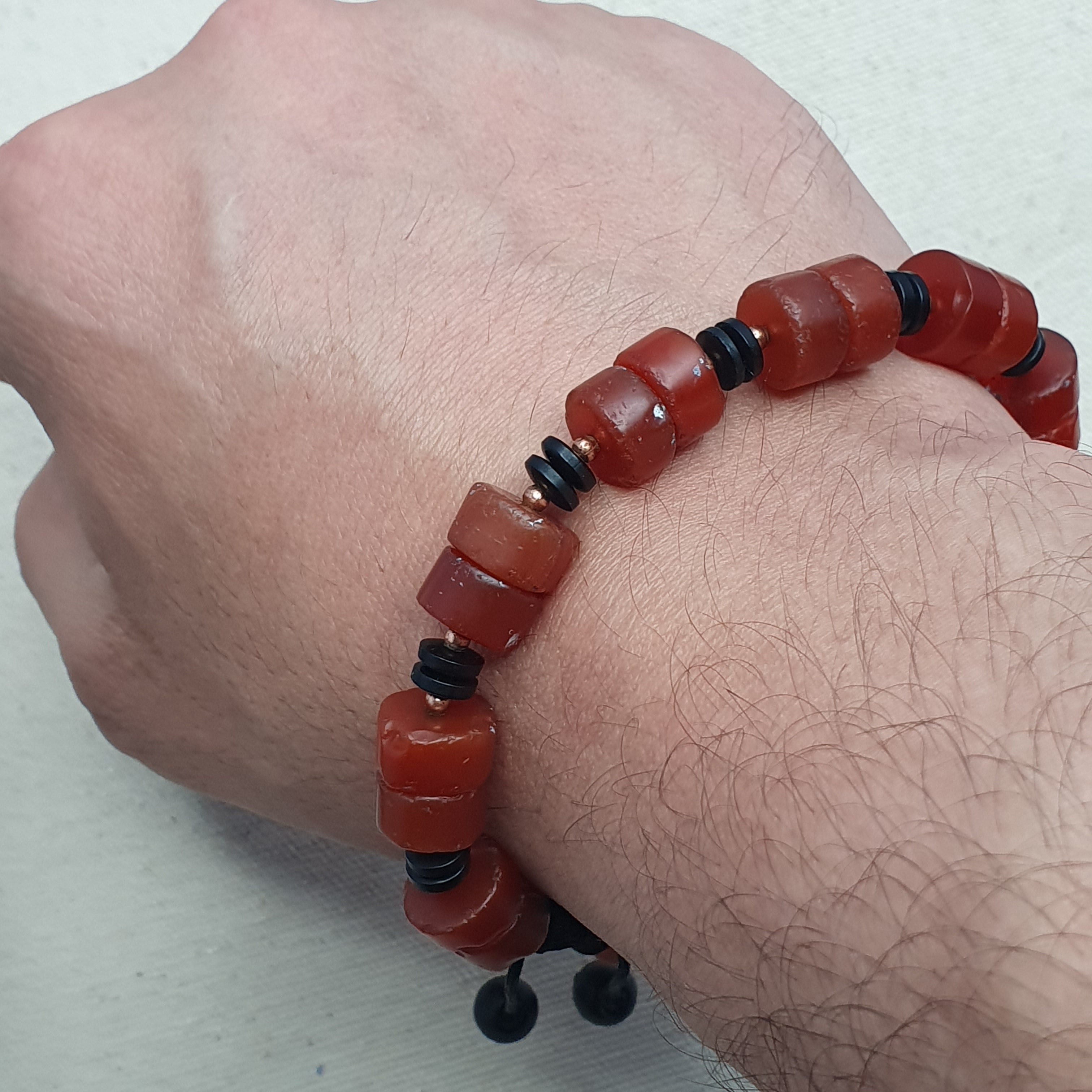 Vintage Tire Shape Carnelian Agate Beaded Bracelet