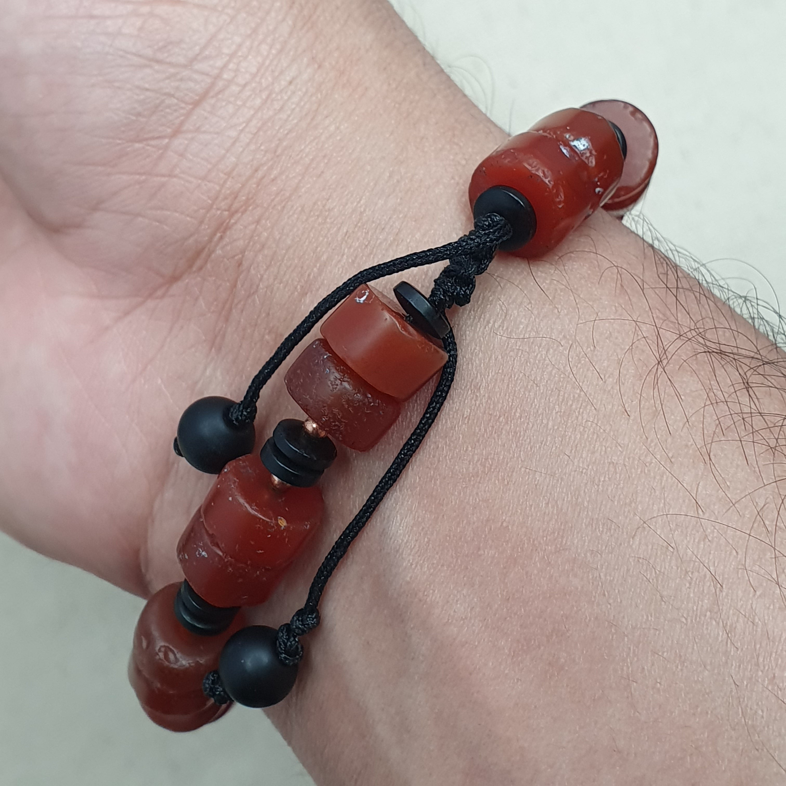 Vintage Tire Shape Carnelian Agate Beaded Bracelet