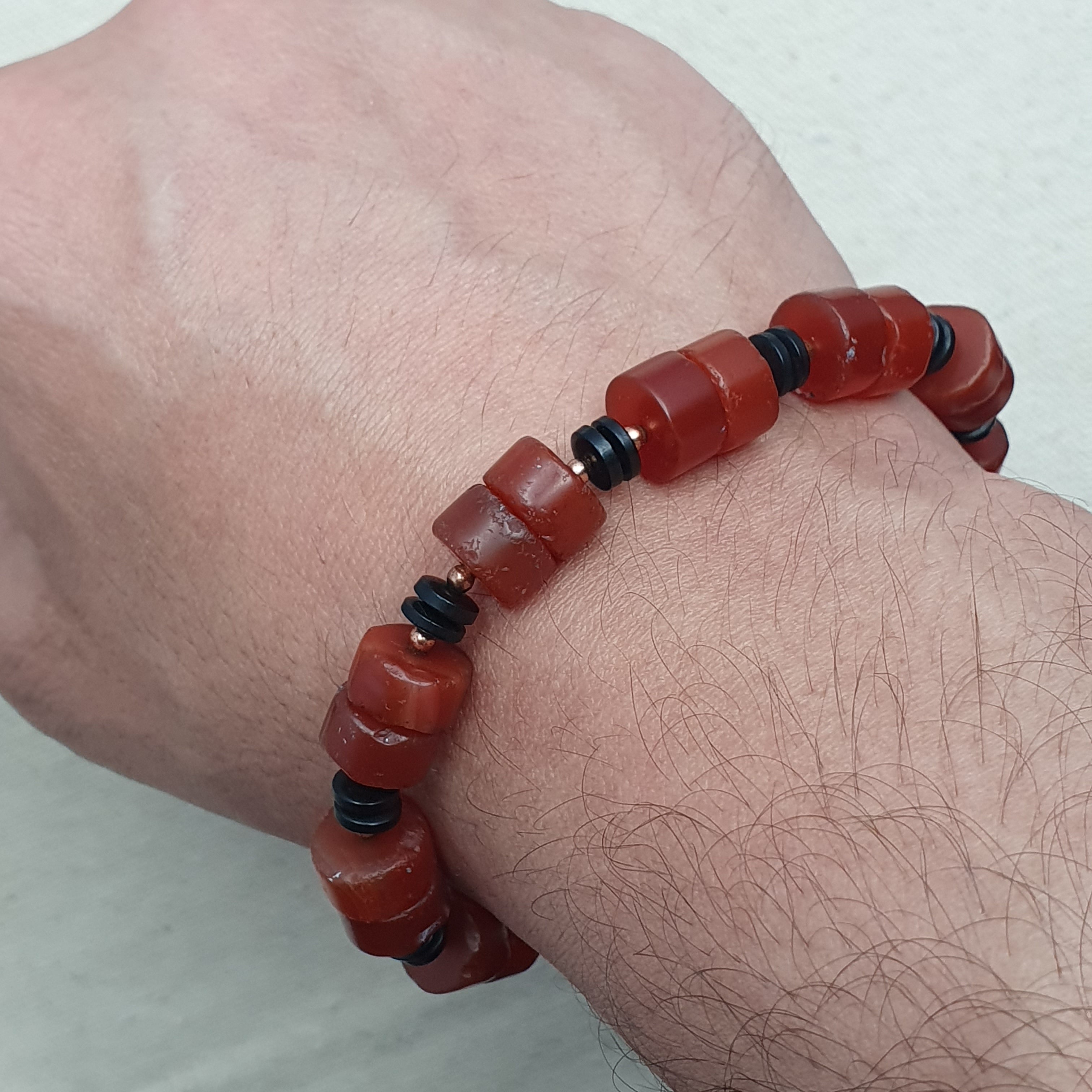 Vintage Tire Shape Carnelian Agate Beaded Bracelet