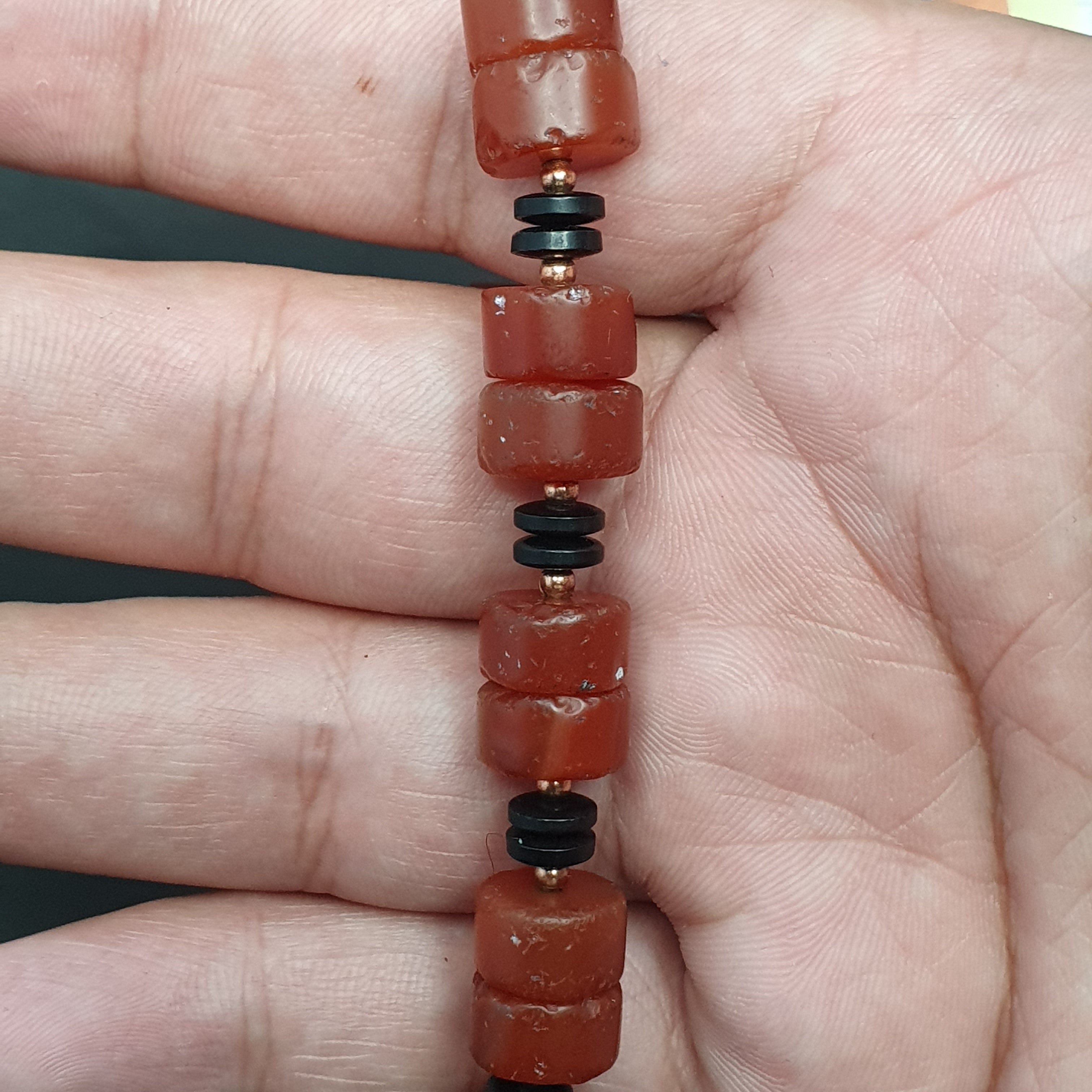 Vintage Tire Shape Carnelian Agate Beaded Bracelet