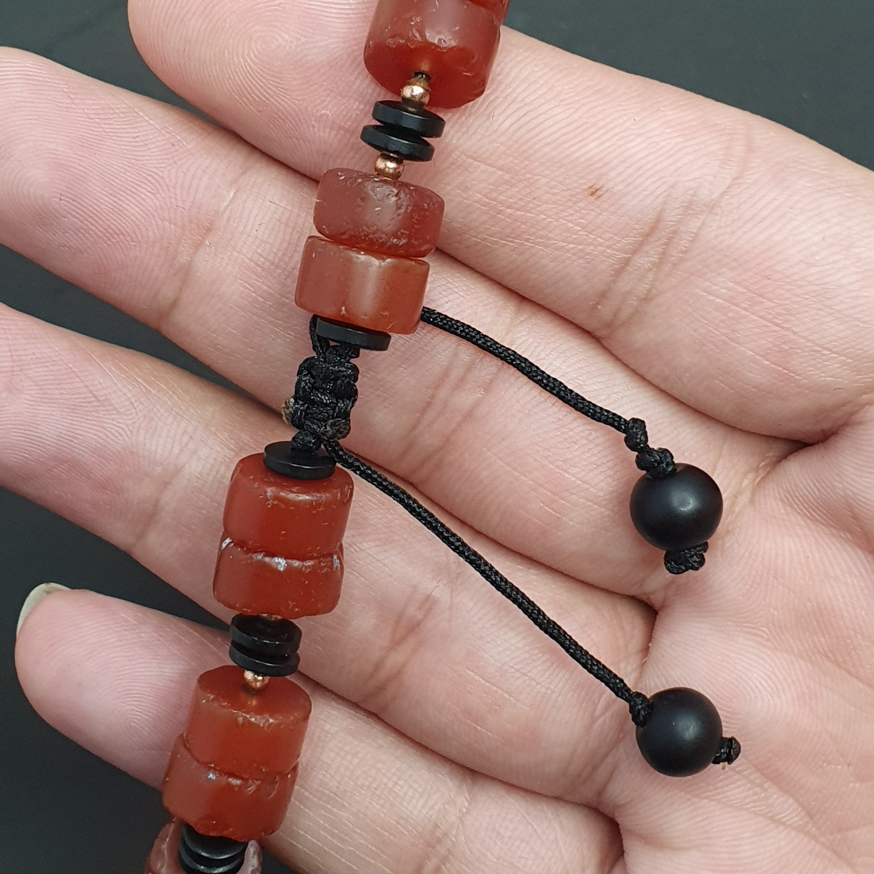 Vintage Tire Shape Carnelian Agate Beaded Bracelet