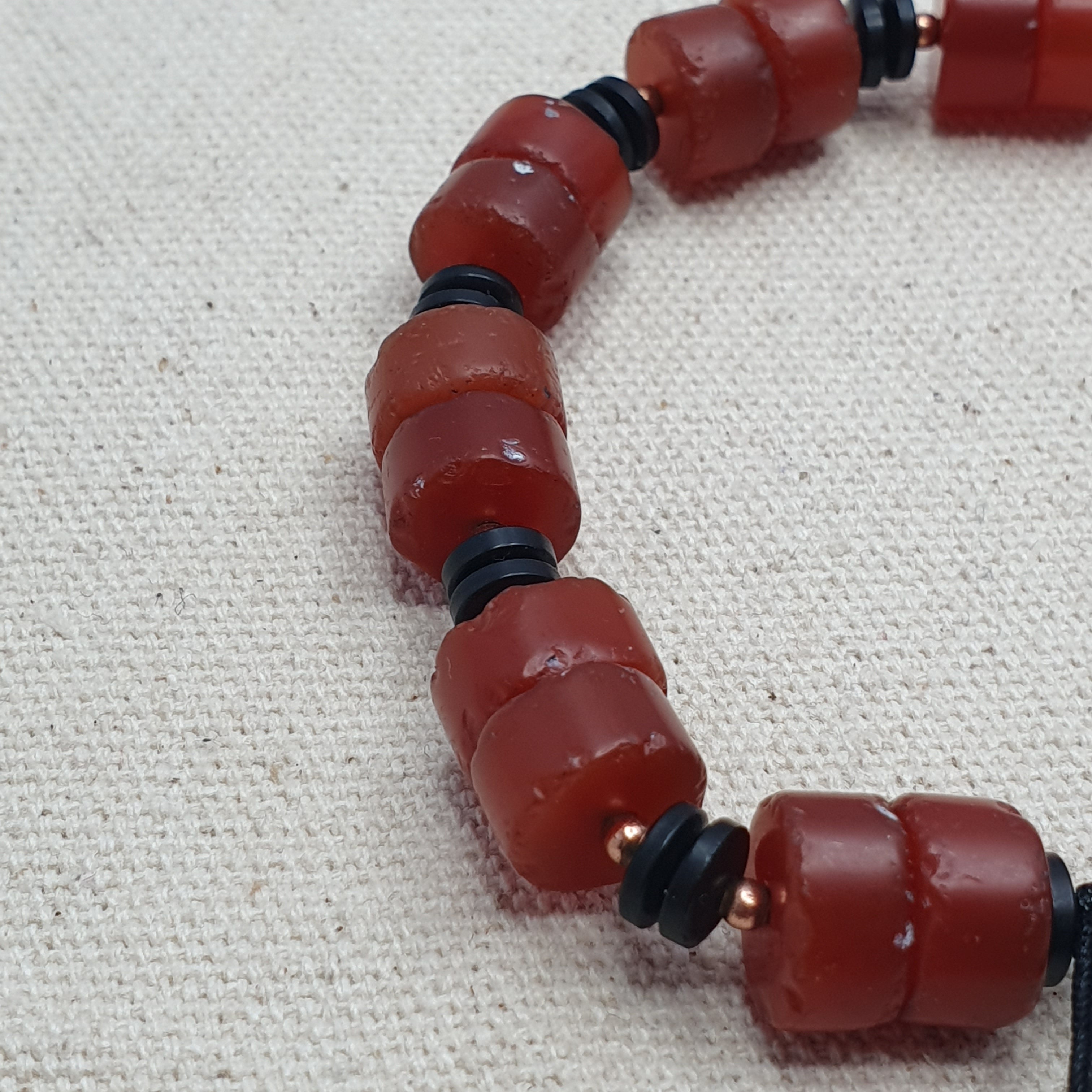 Vintage Tire Shape Carnelian Agate Beaded Bracelet