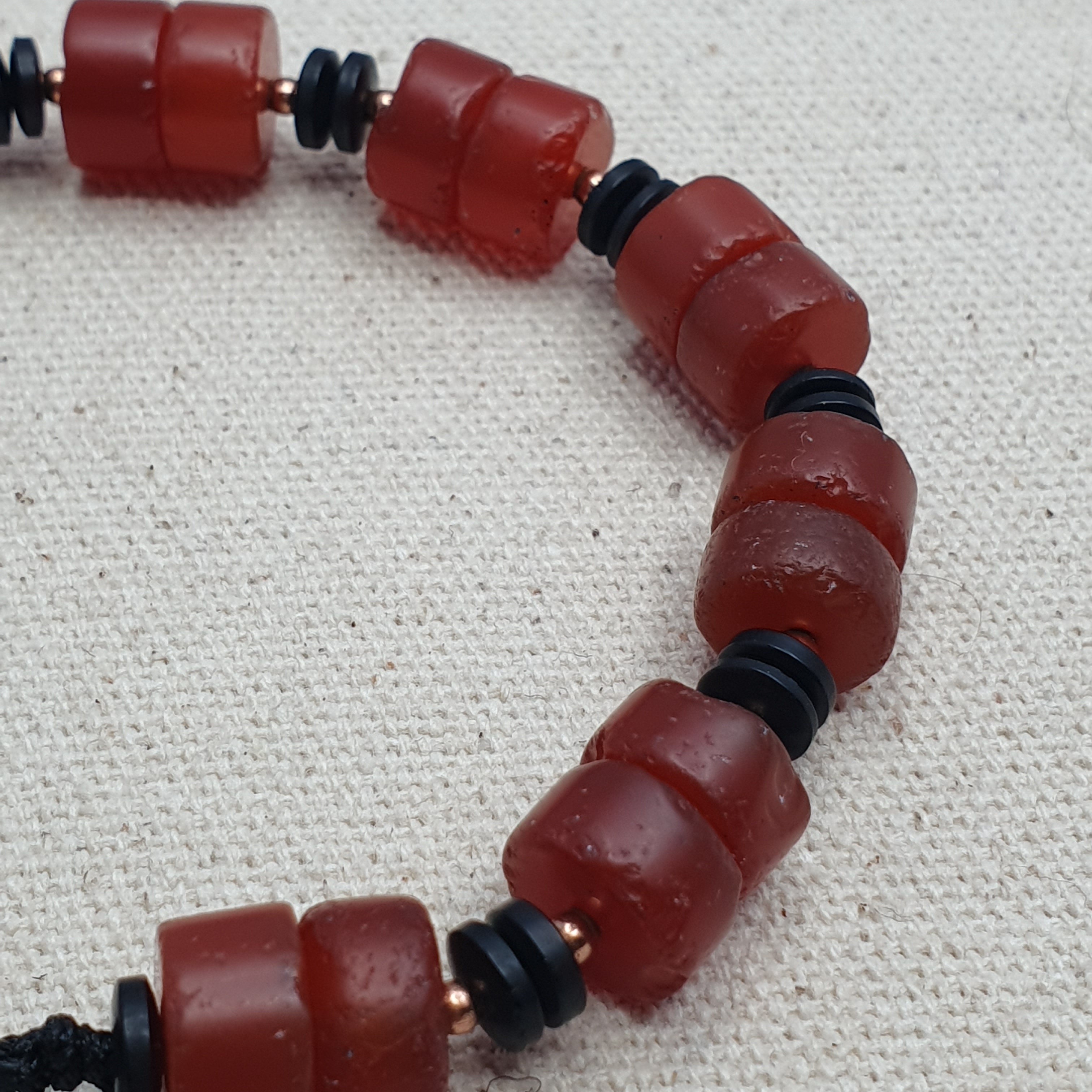 Vintage Tire Shape Carnelian Agate Beaded Bracelet