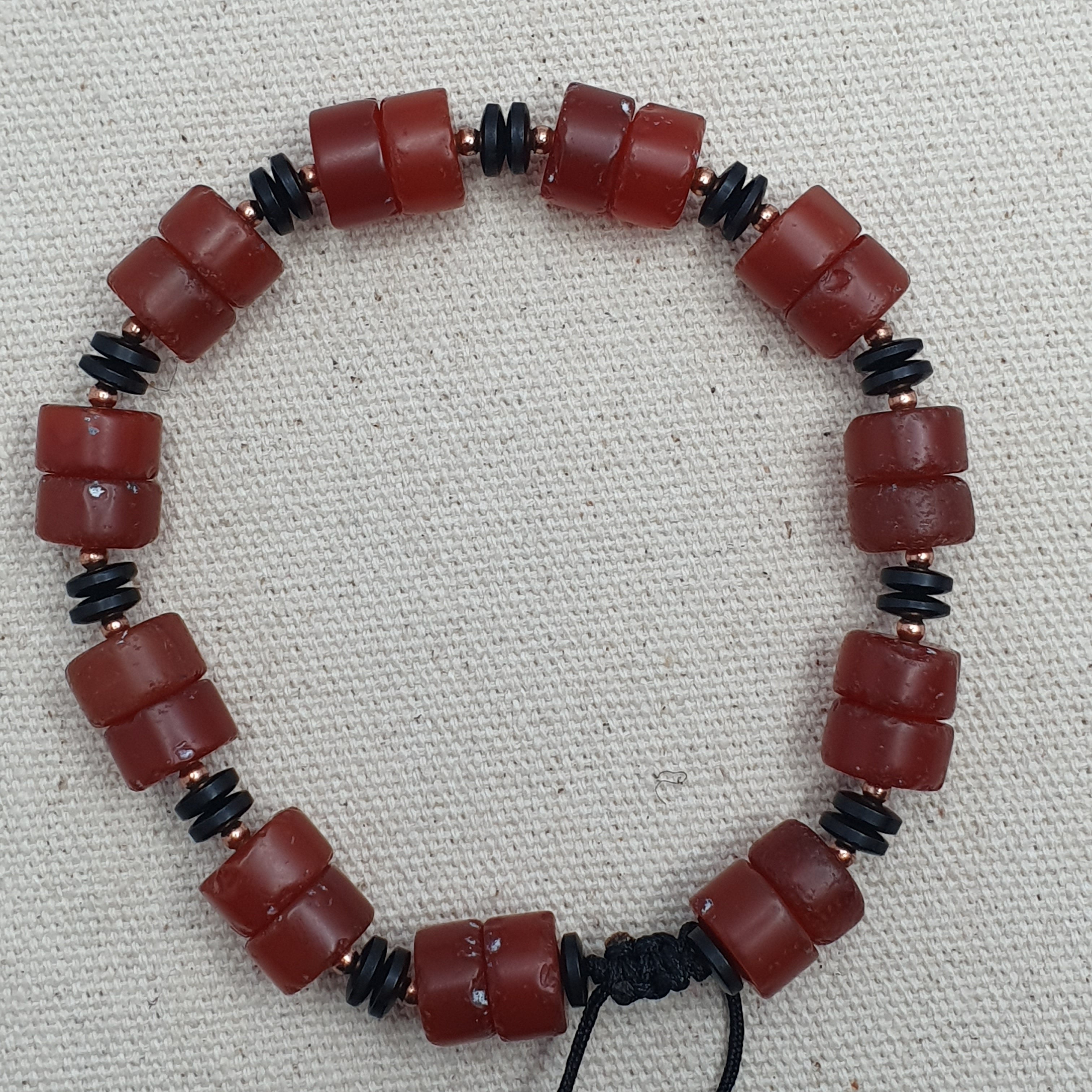 Vintage Tire Shape Carnelian Agate Beaded Bracelet