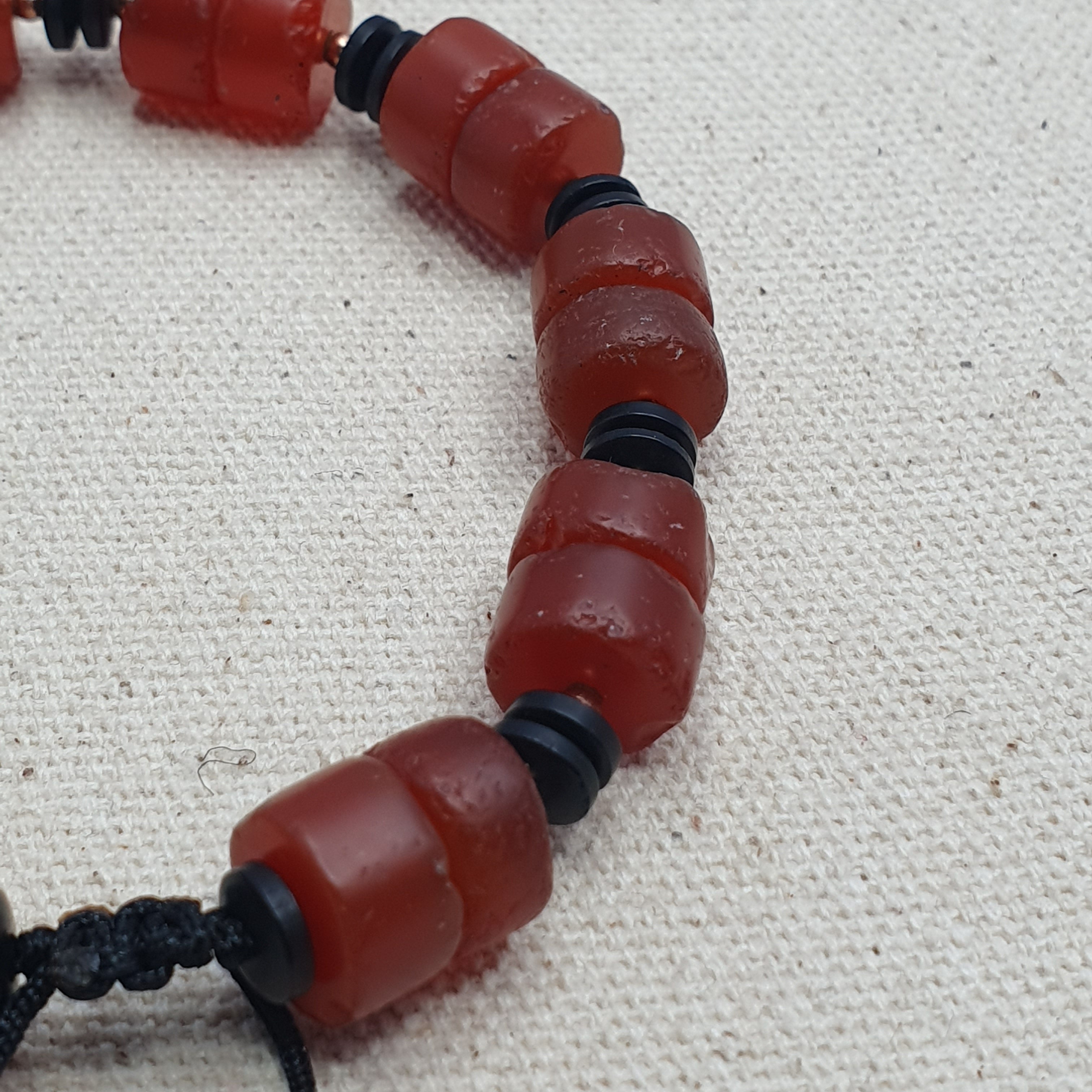 Vintage Tire Shape Carnelian Agate Beaded Bracelet
