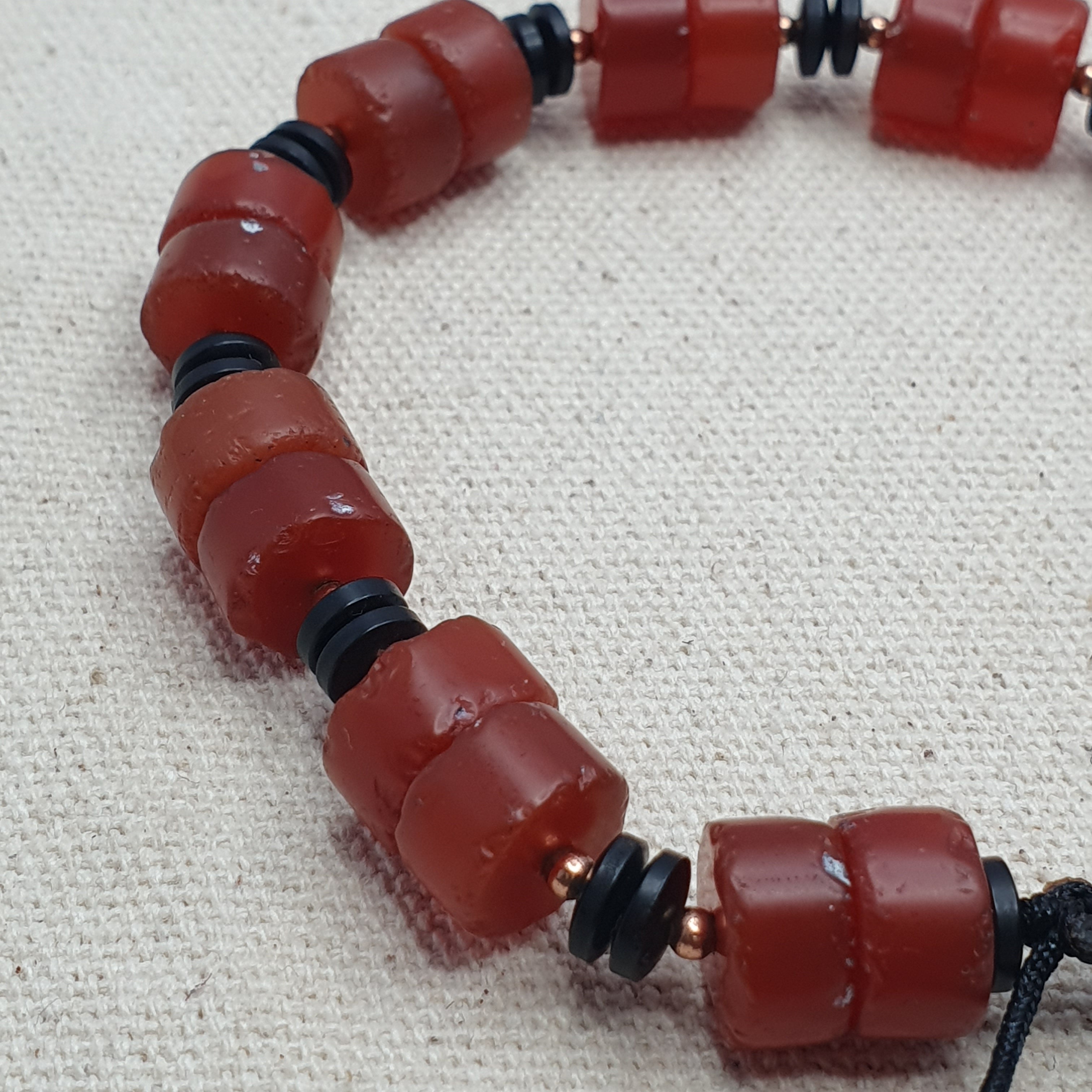 Vintage Tire Shape Carnelian Agate Beaded Bracelet