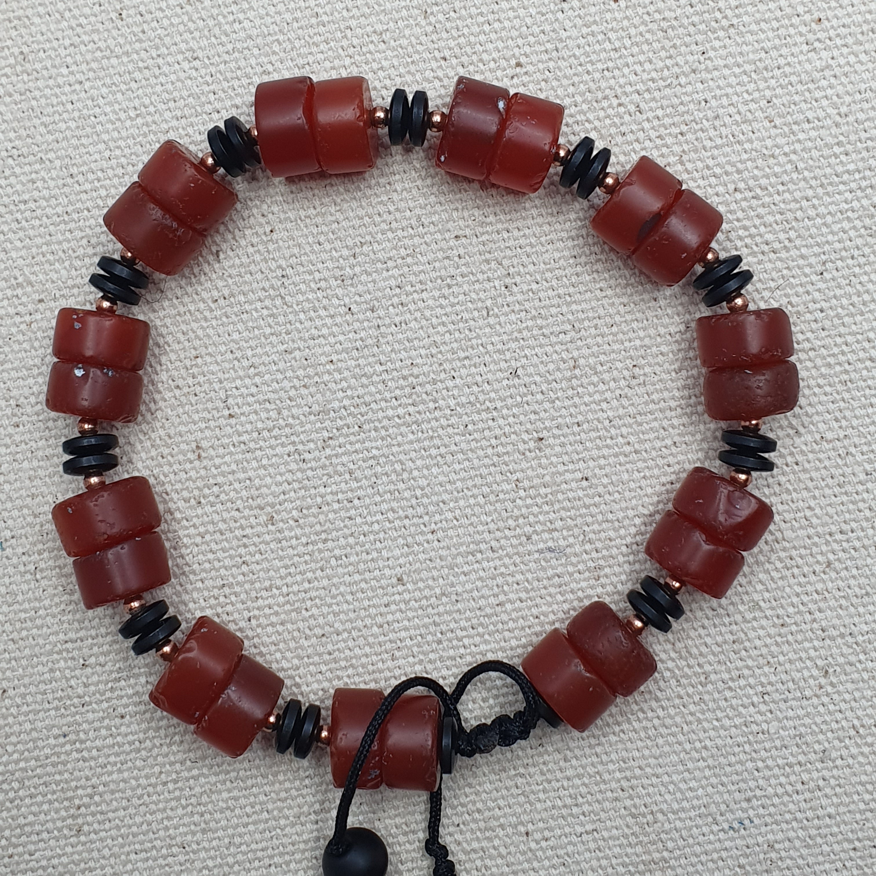 Vintage Tire Shape Carnelian Agate Beaded Bracelet