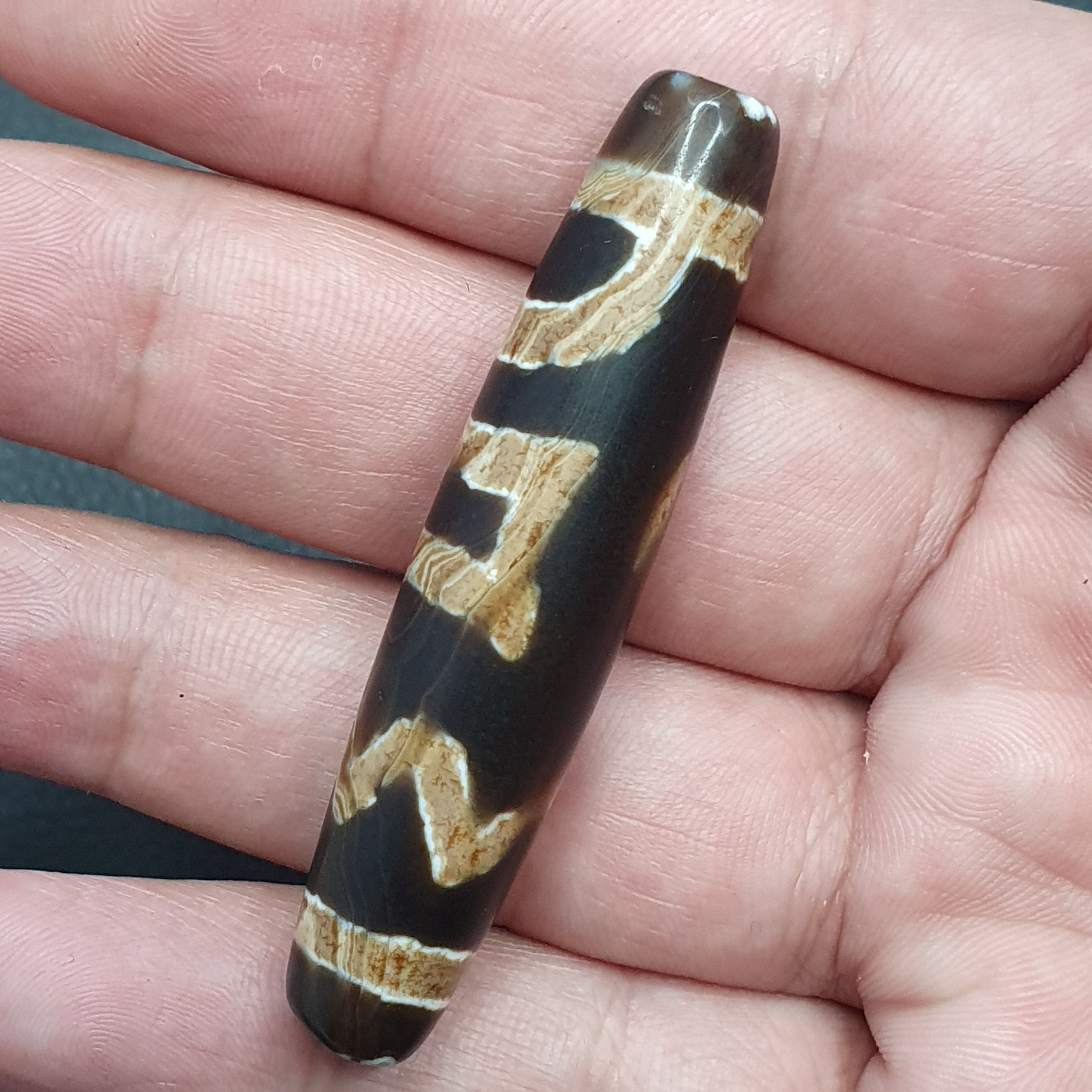 Vintage Rare Pattern Himalayan Tibetan Agate Dzi Bead