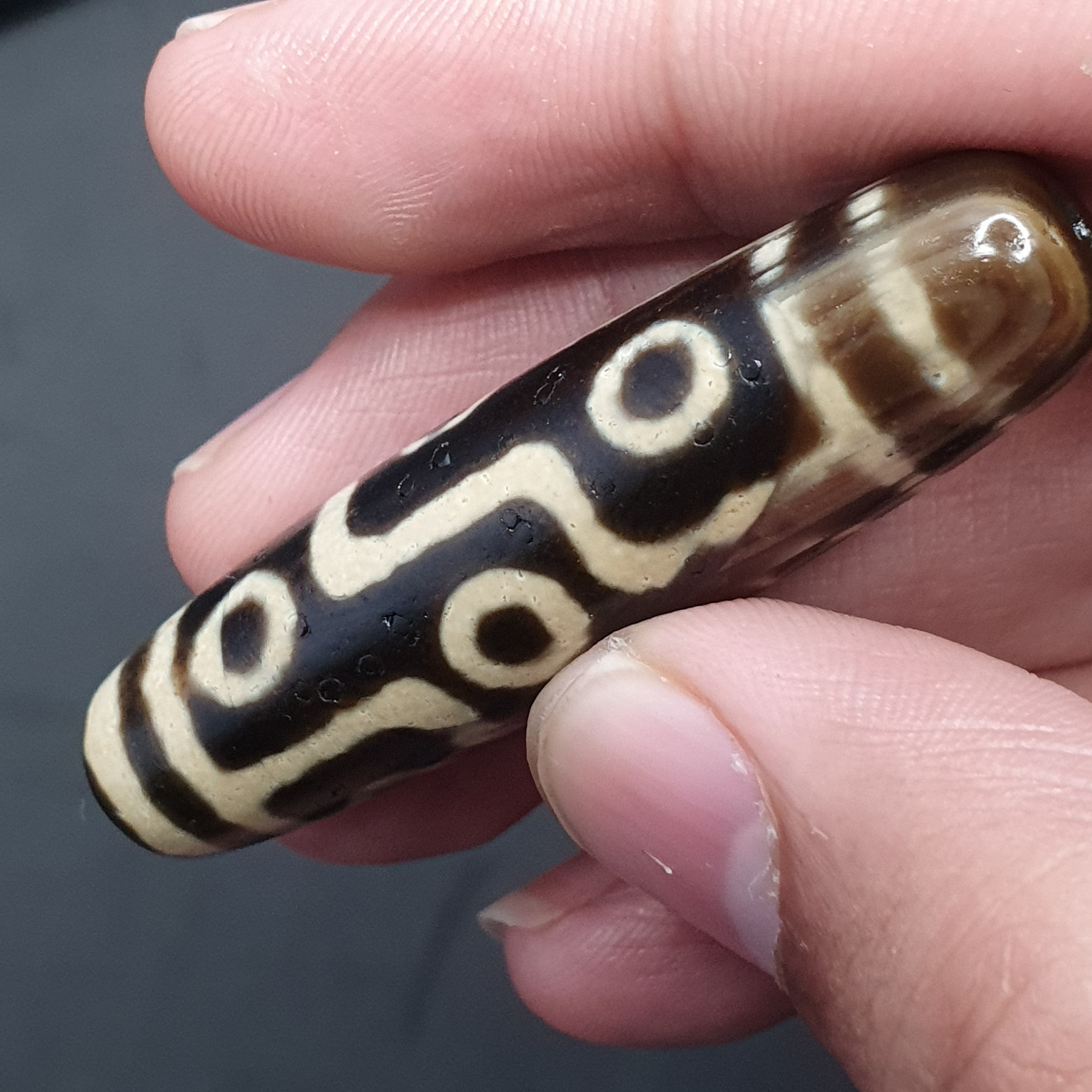 Vintage 9 Eyes Tibetan Agate Dzi Bead Amulet