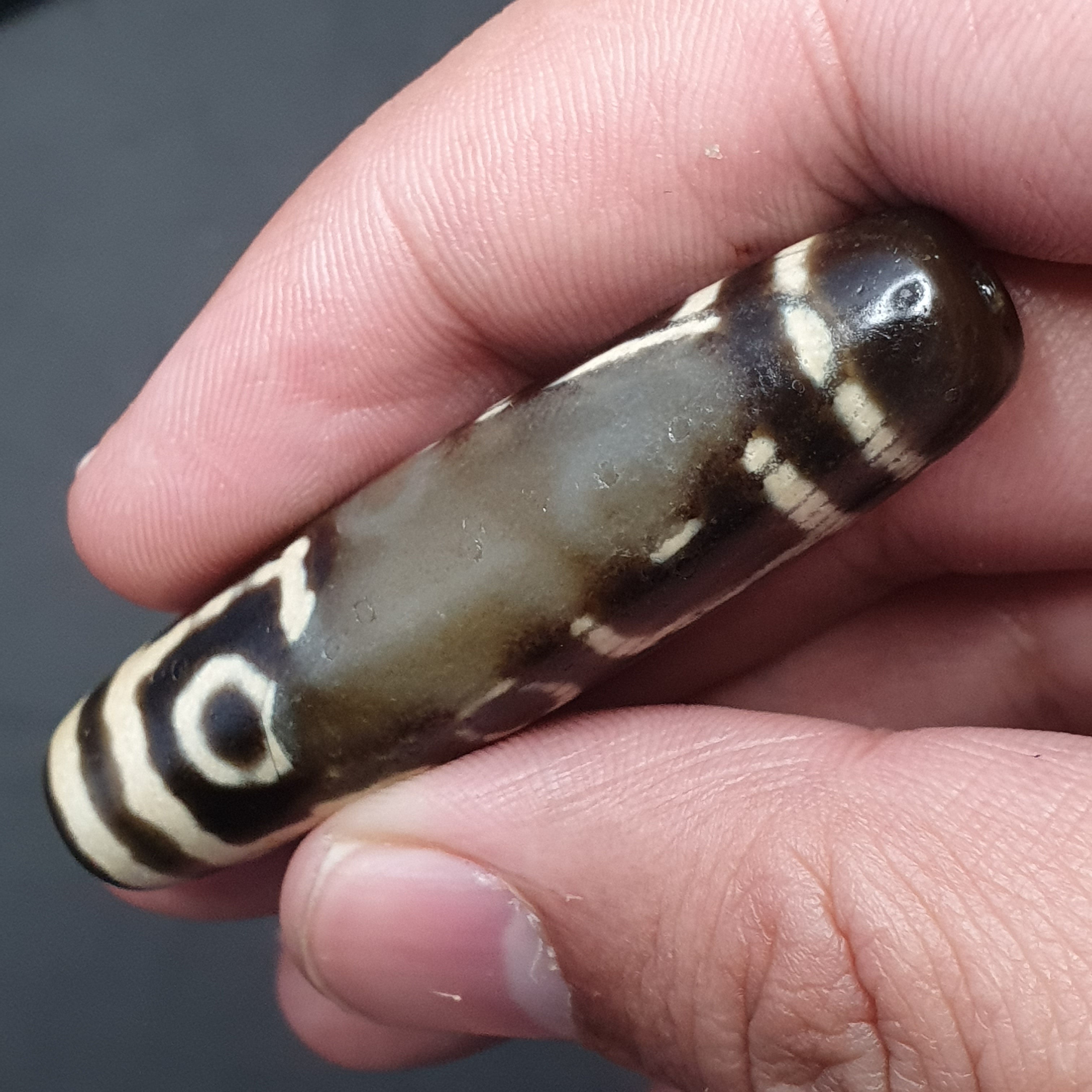 Vintage 9 Eyes Tibetan Agate Dzi Bead Amulet