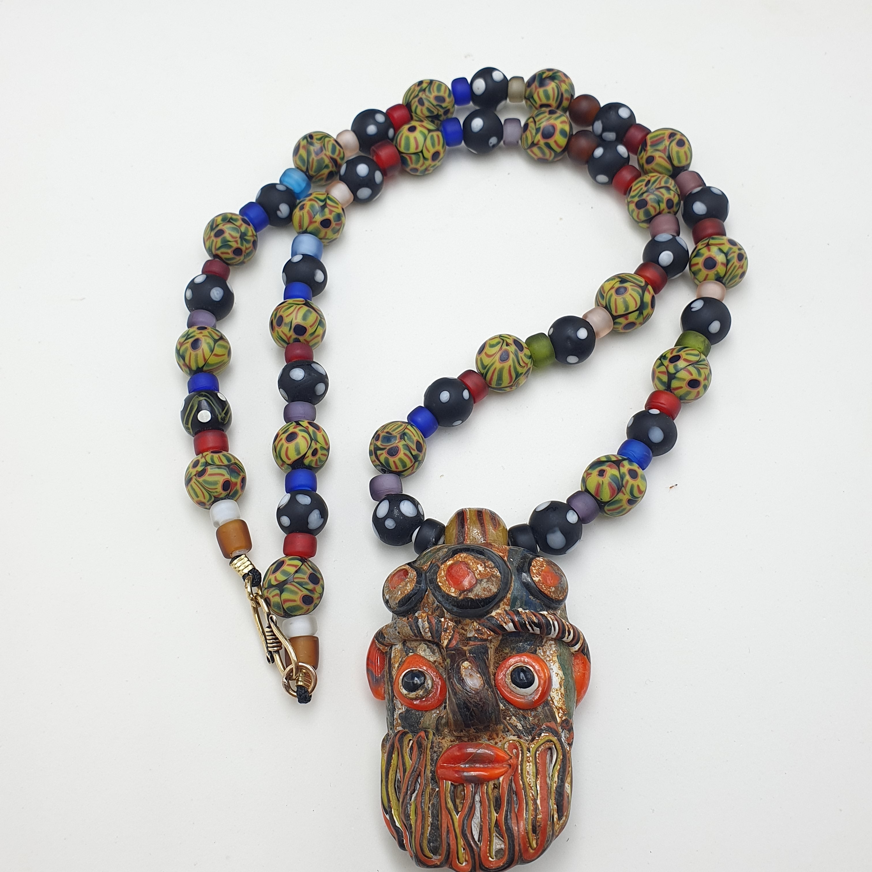 Vintage Venetian Style Mix Glass With Old Face Glass Pendant Necklace