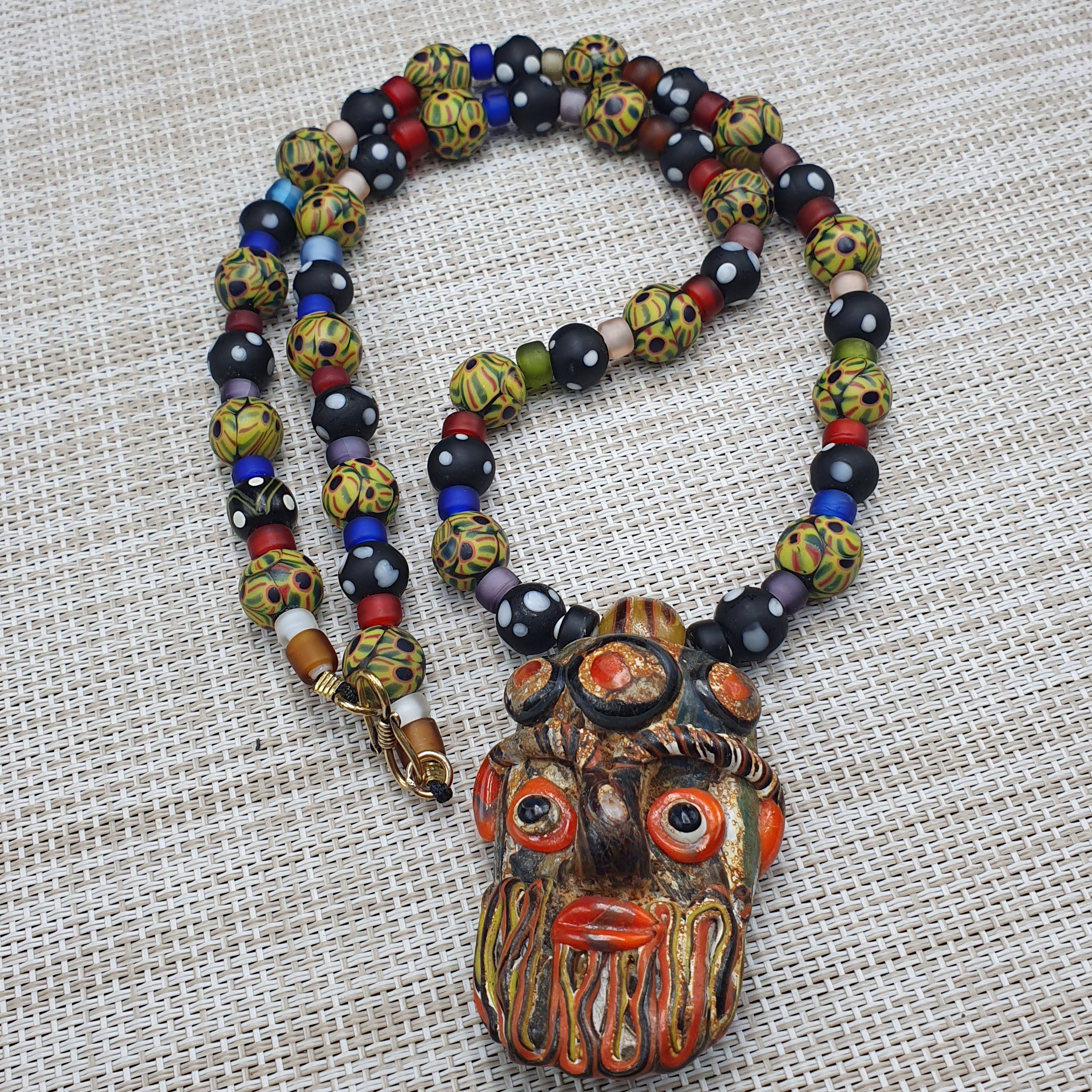 Vintage Venetian Style Mix Glass With Old Face Glass Pendant Necklace