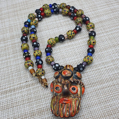 Vintage Venetian Style Mix Glass With Old Face Glass Pendant Necklace