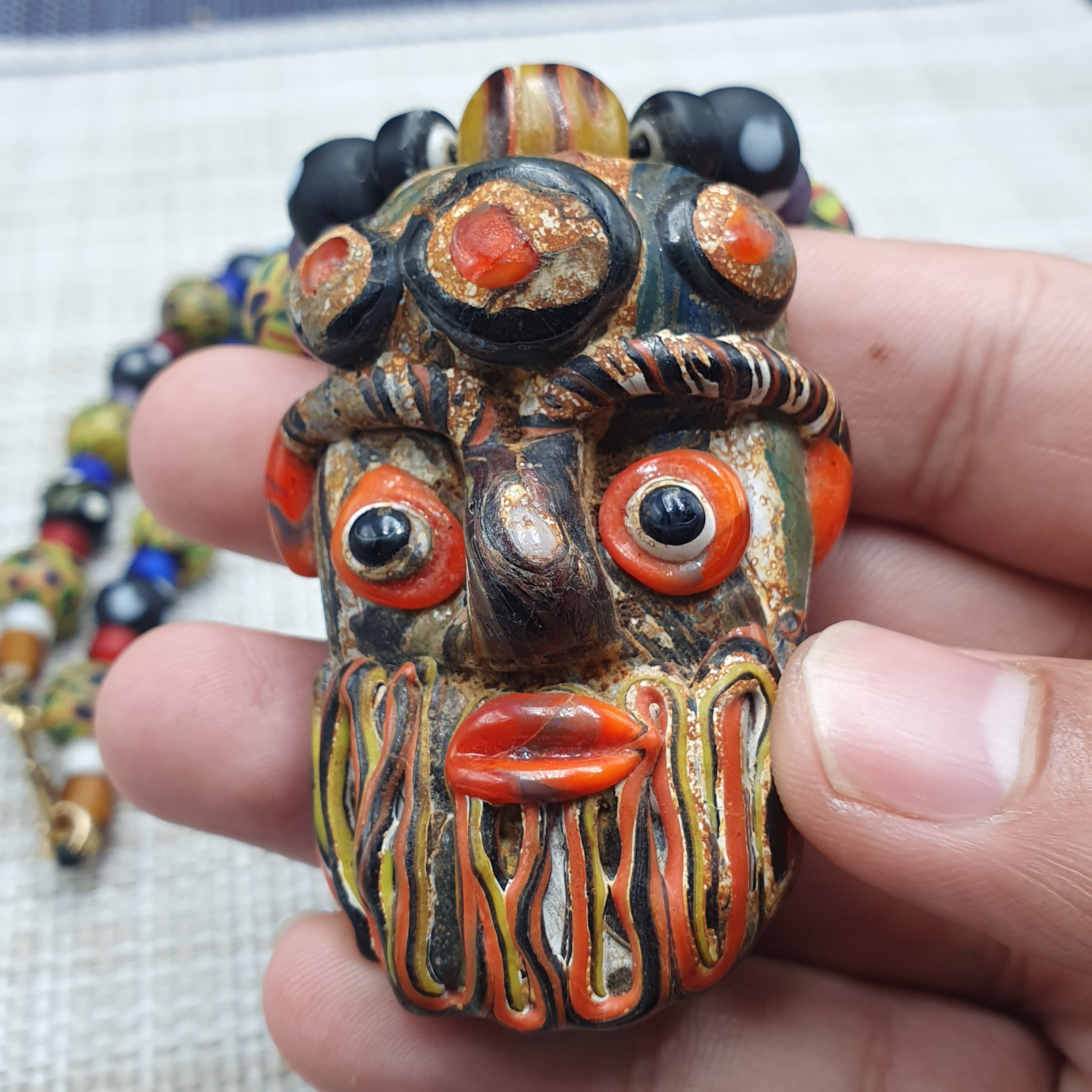 Vintage Venetian Style Mix Glass With Old Face Glass Pendant Necklace