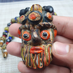 Vintage Venetian Style Mix Glass With Old Face Glass Pendant Necklace