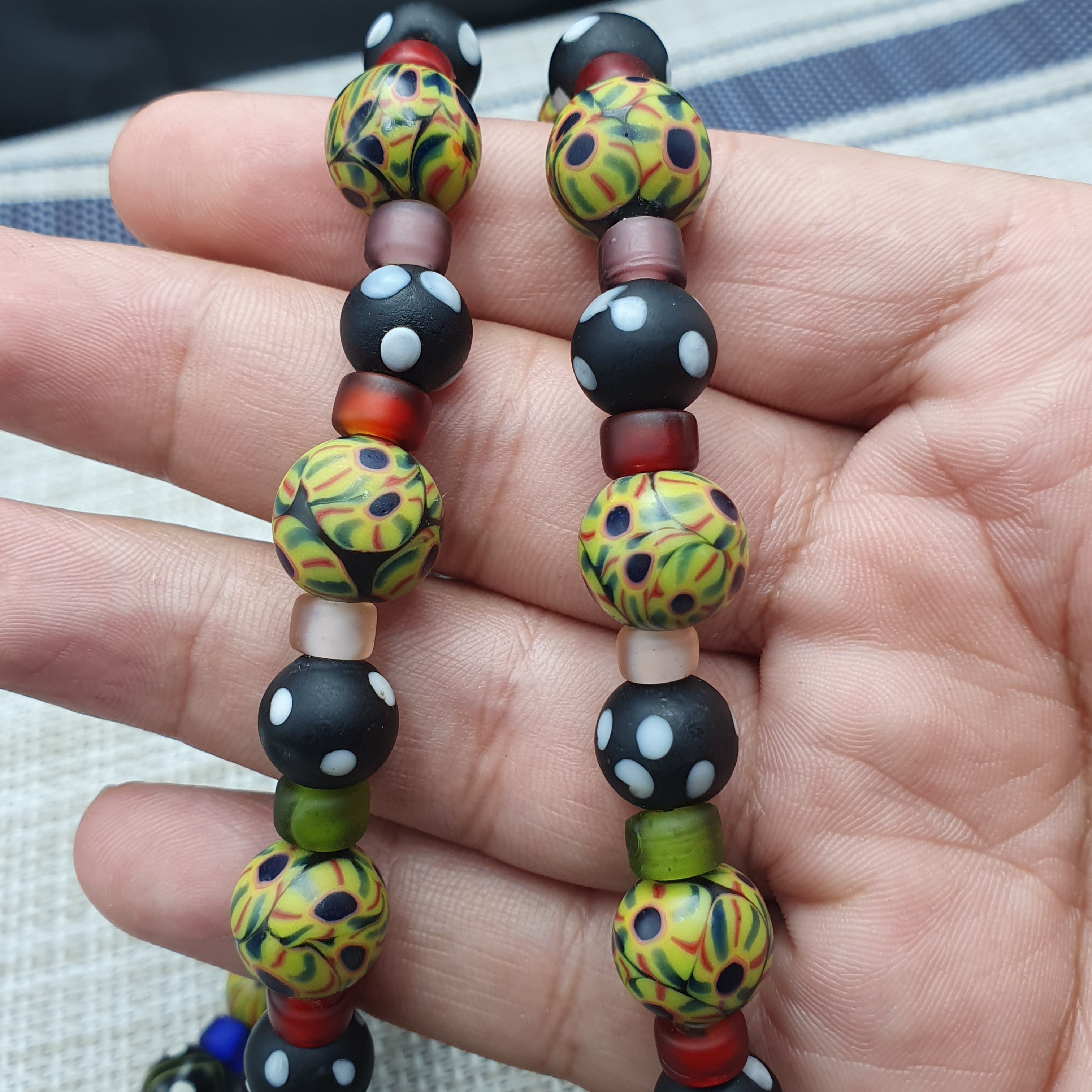 Vintage Venetian Style Mix Glass With Old Face Glass Pendant Necklace