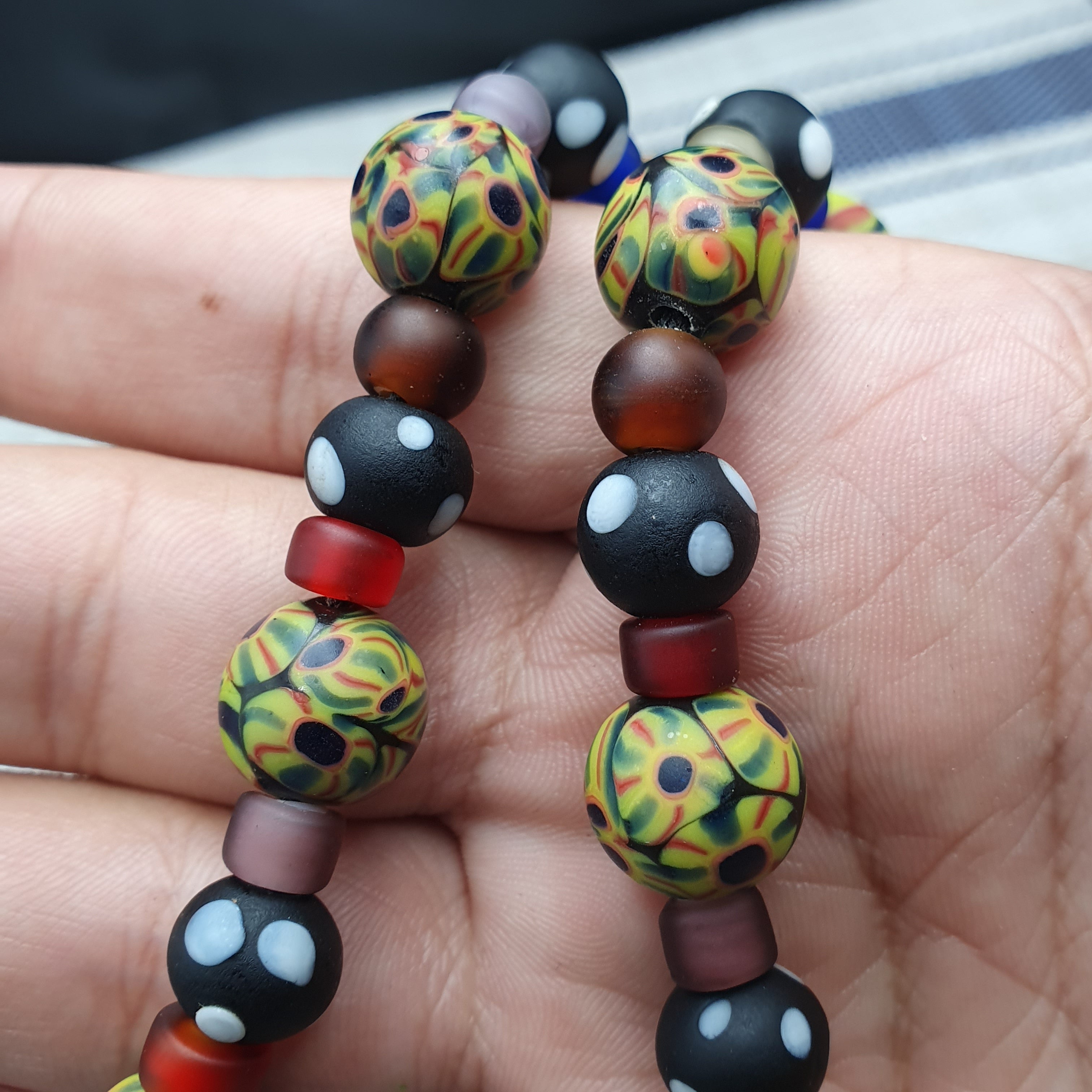 Vintage Venetian Style Mix Glass With Old Face Glass Pendant Necklace