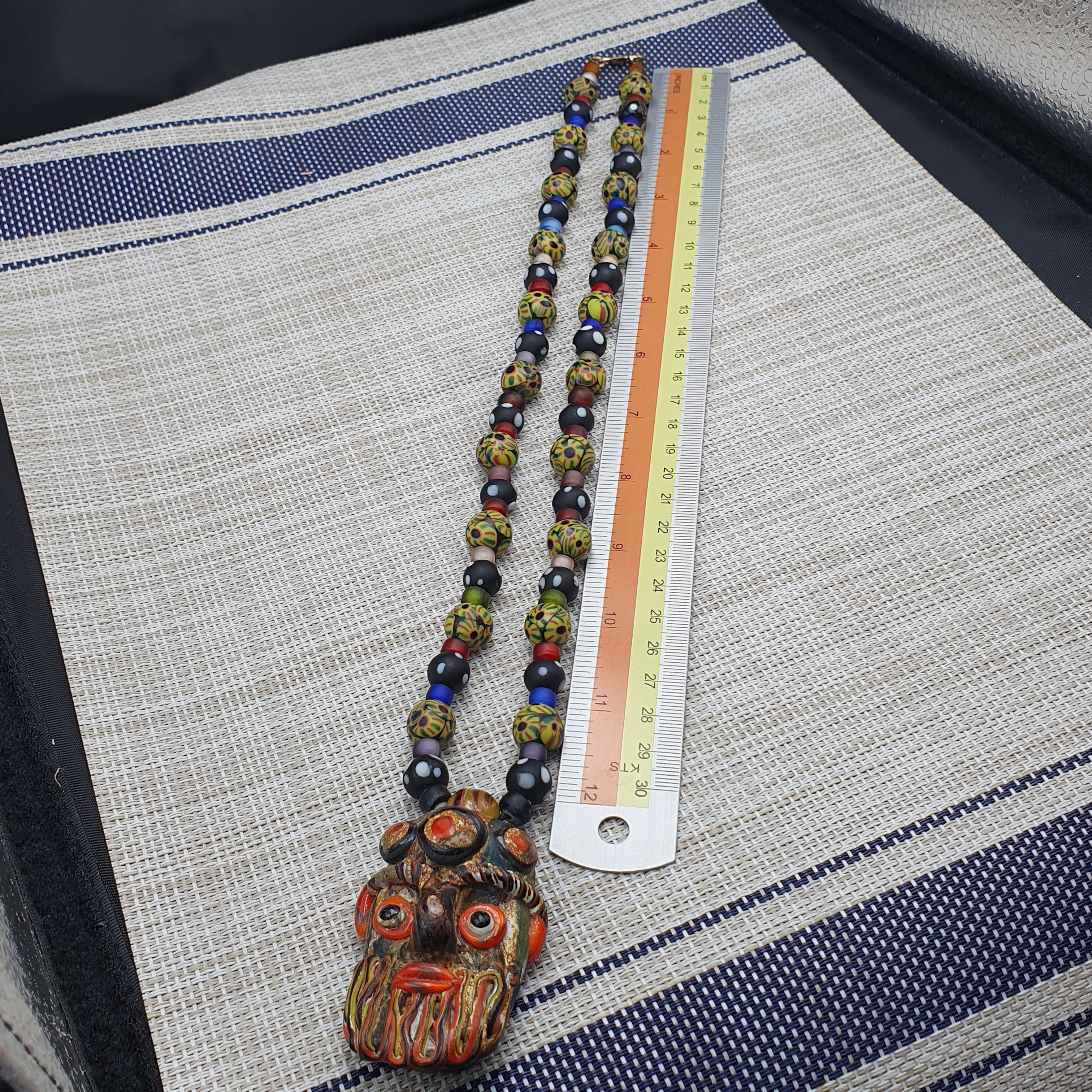 Vintage Venetian Style Mix Glass With Old Face Glass Pendant Necklace